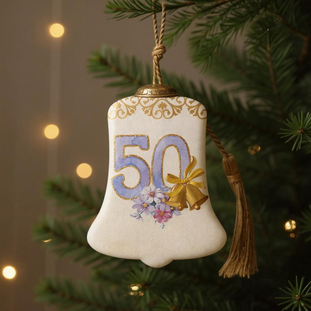 50 Years of Love Hand Painted Gold White And Purple Glass Holiday Shaped Ornament