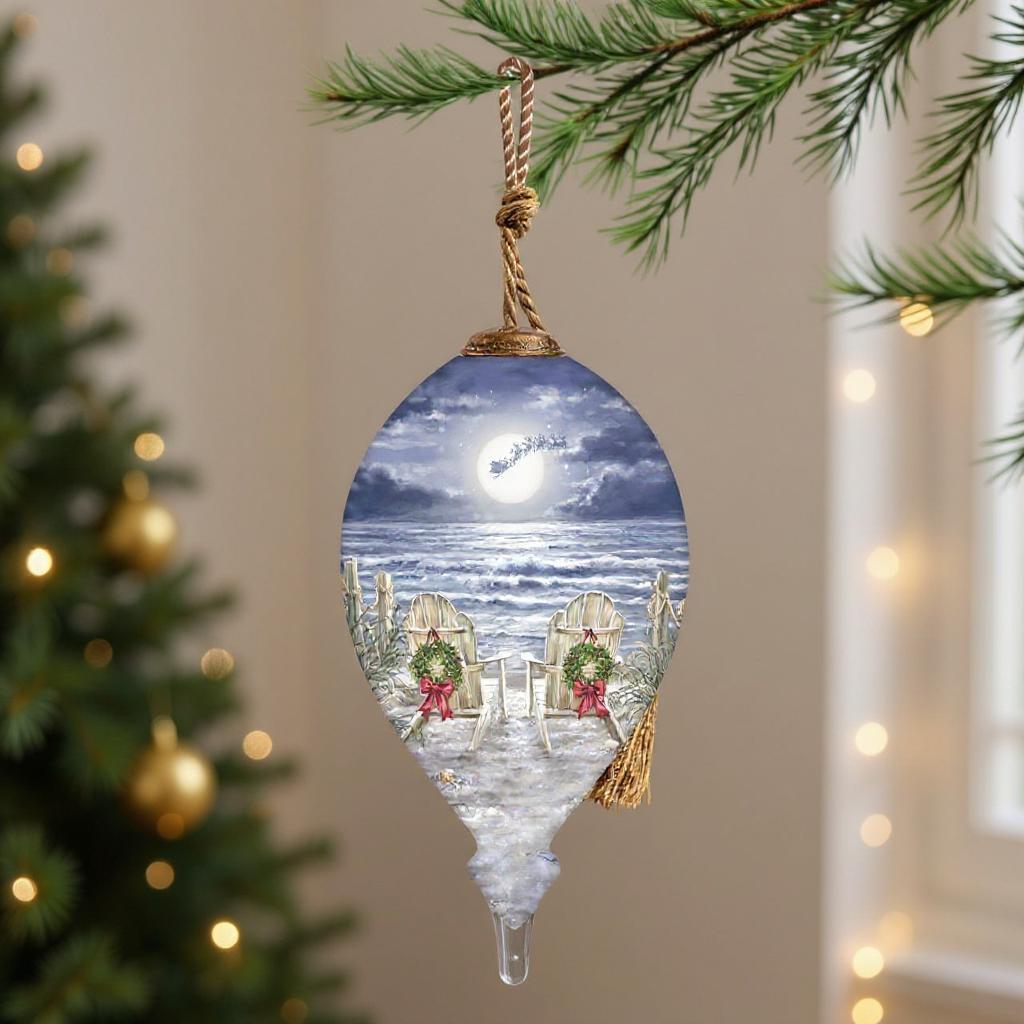 Moonlight Christmas Hand Painted White And Gray Glass Finial Ornament