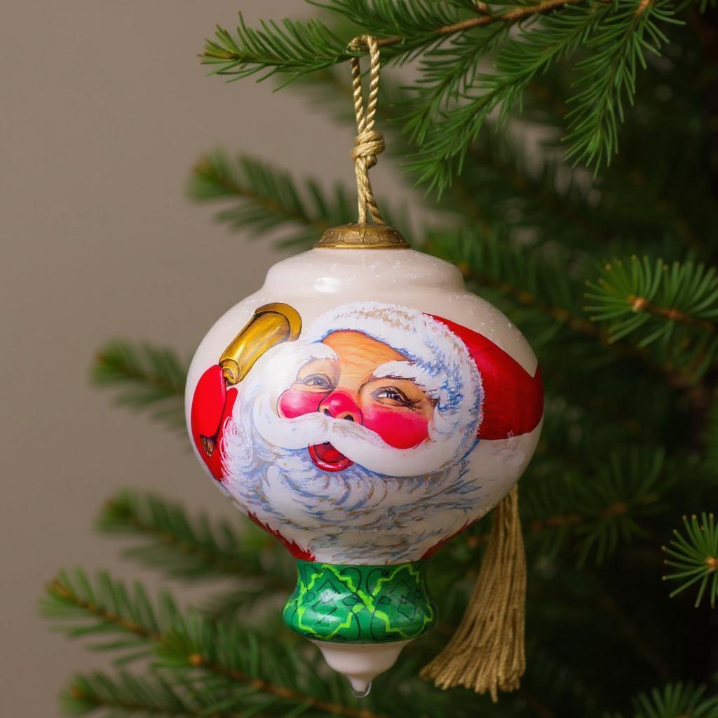 Winter Wonderland Santa Hand Painted Green Red And White Glass Finial Ornament
