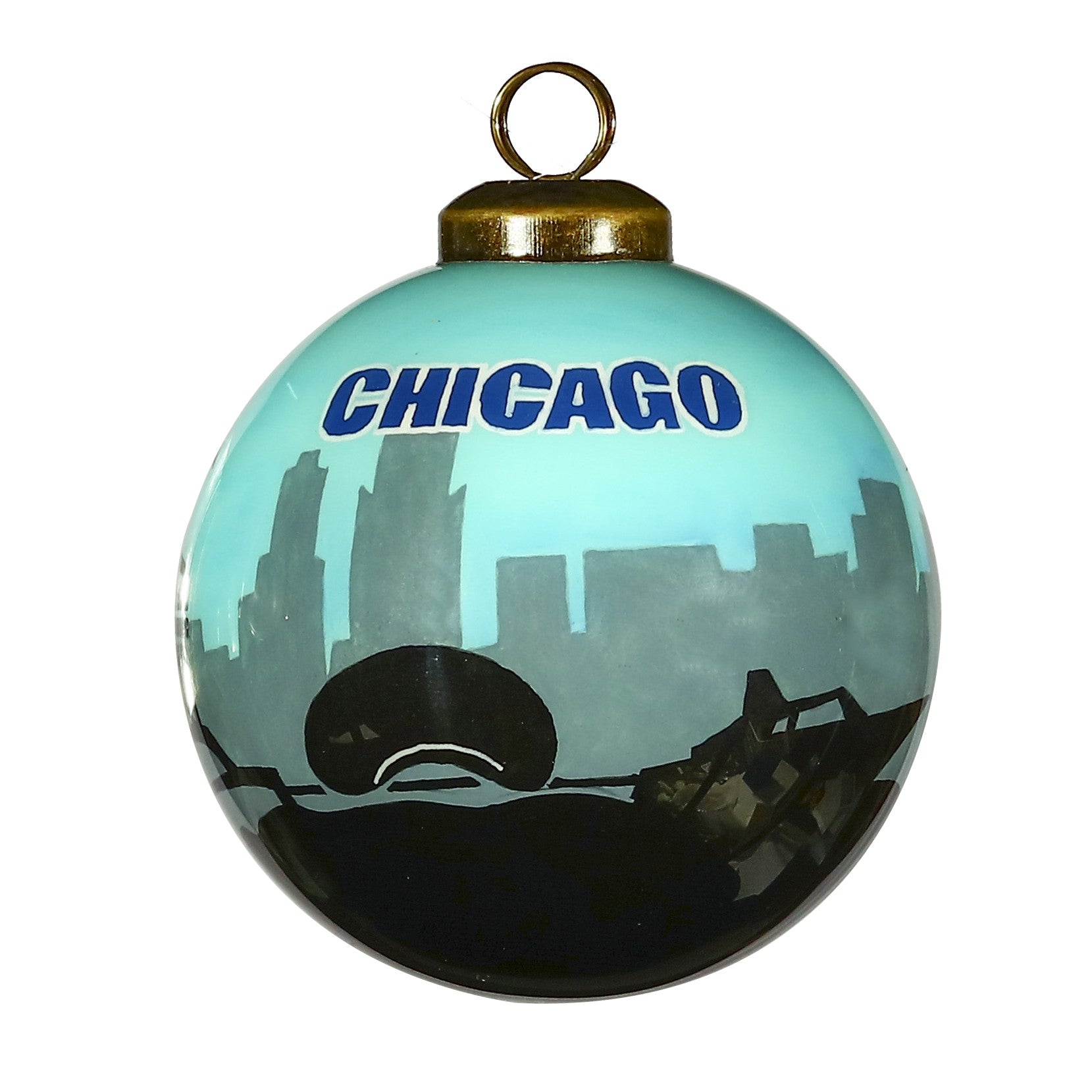 Chicago Hand Painted Black And Blue Glass Ball Ornament