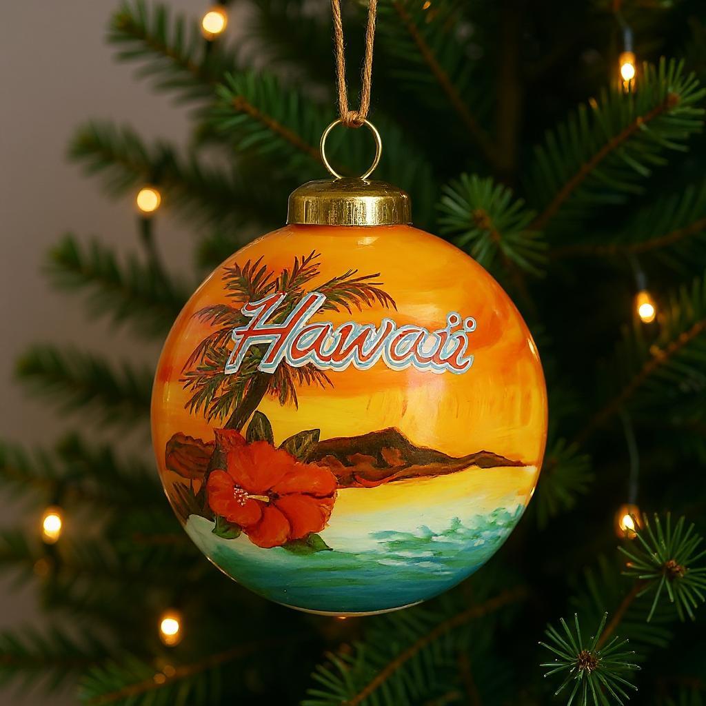 Hawaii Hand Painted Red Blue And Green Glass Ball Ornament