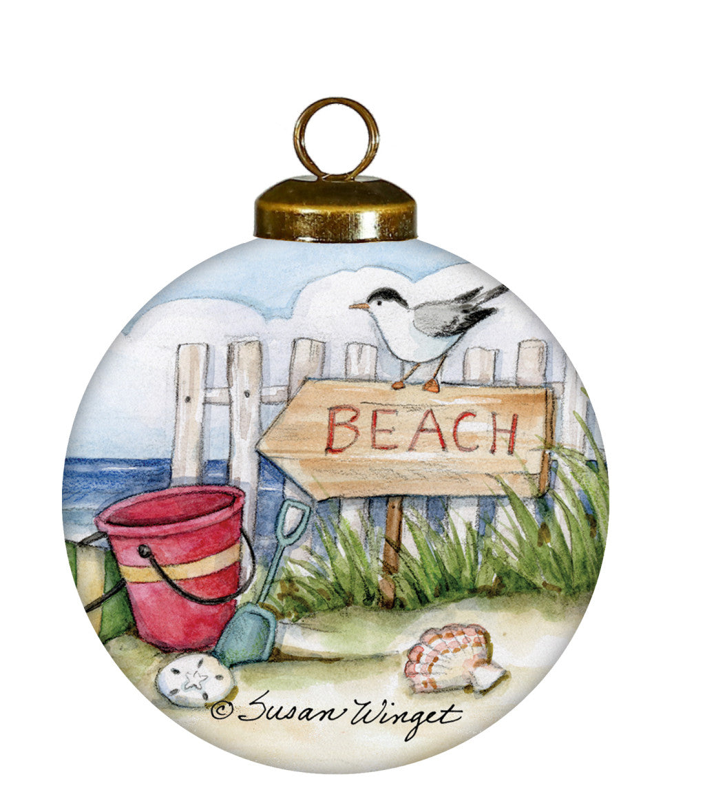 The Best Beach days Hand Painted Red Brown And Green Glass Ball Ornament