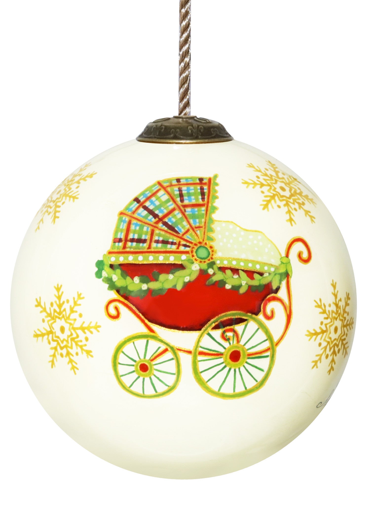 Babyes 1st Christmas Hand Painted White Red And Gold Glass Ball Ornament