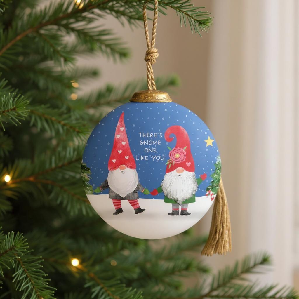 Snowman and Forest Animal Hand Painted Blue White And Green Glass Ball Ornament