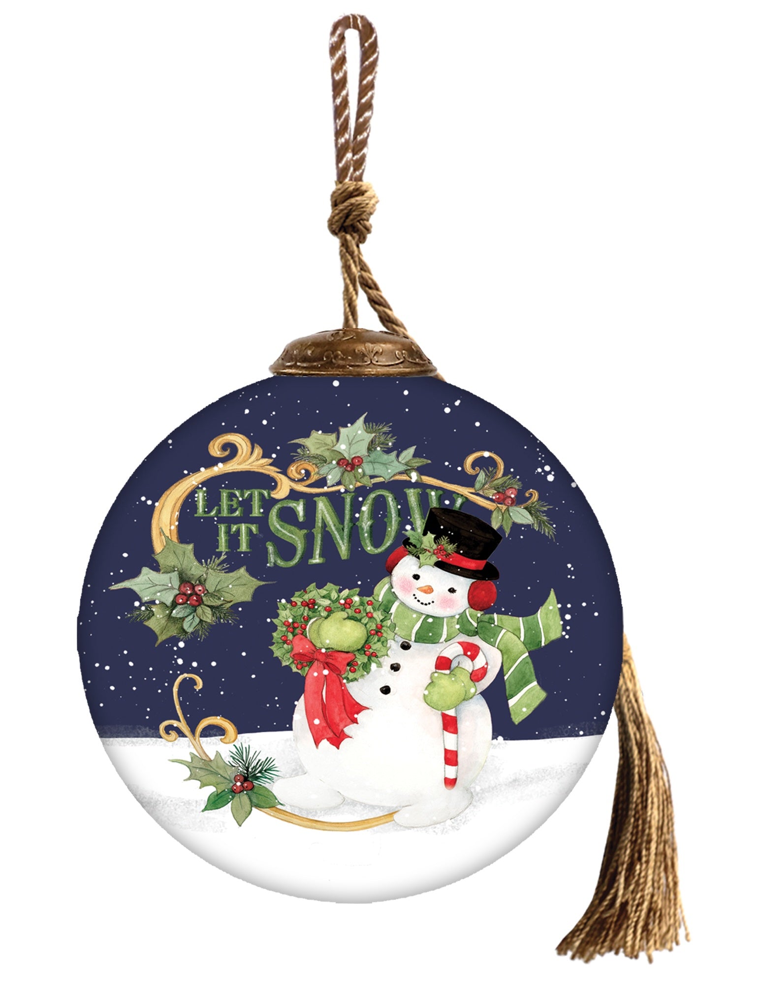 Let It Snow Hand Painted Blue White And Red Glass Ball Ornament