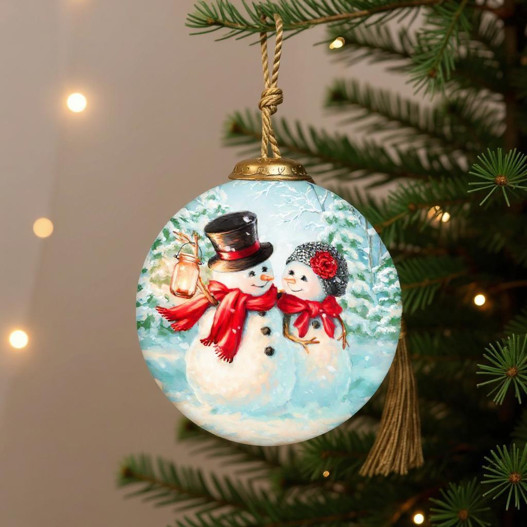 You Melt My Heart Snowman Hand Painted Red Blue And Green Glass Ball Ornament