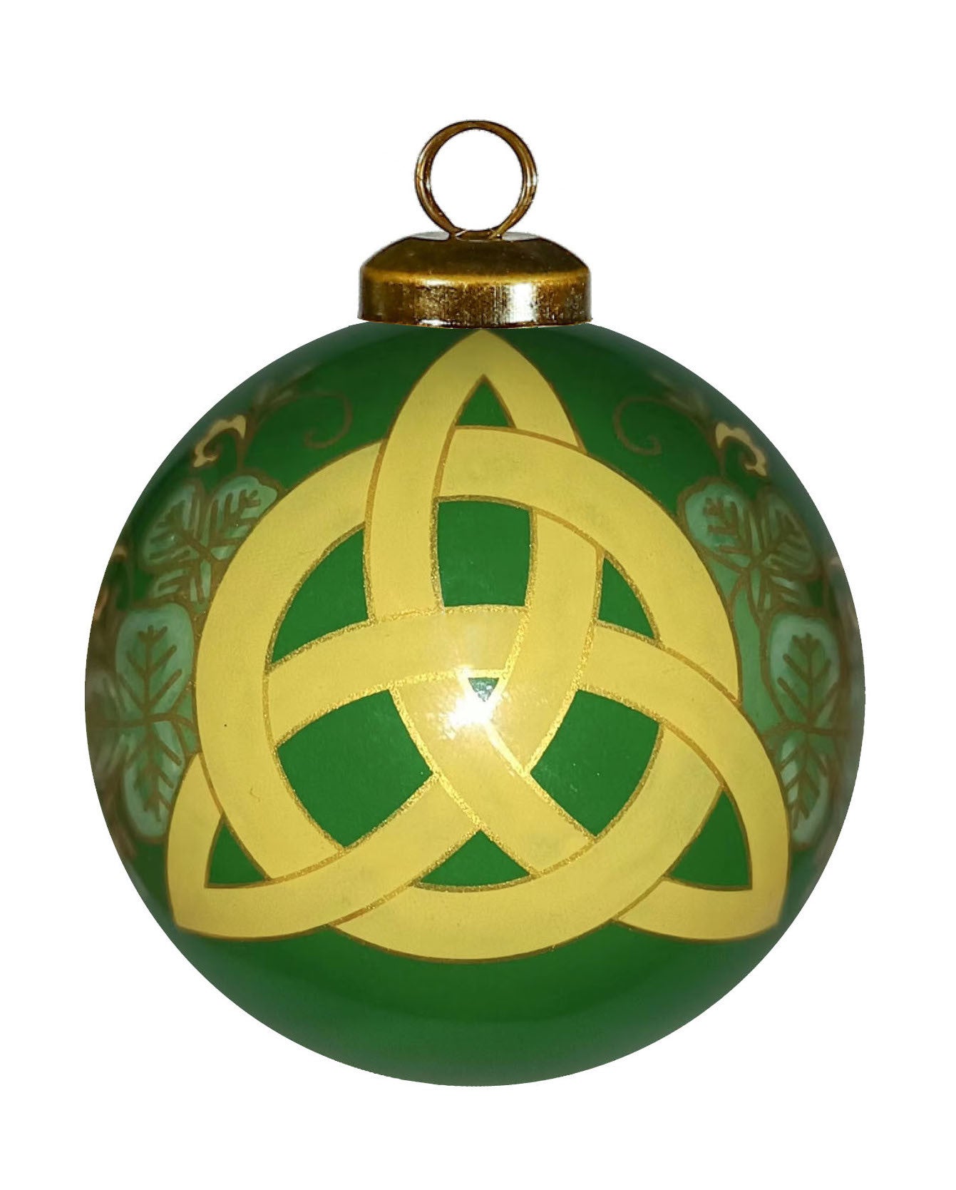 Trinity Knot Hand Painted Yellow And Green Glass Ball Ornament
