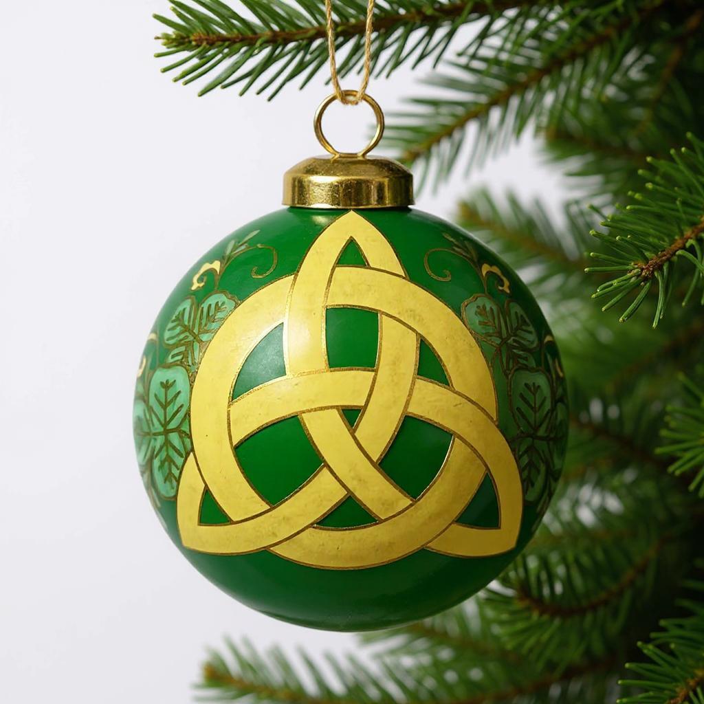 Trinity Knot Hand Painted Yellow And Green Glass Ball Ornament