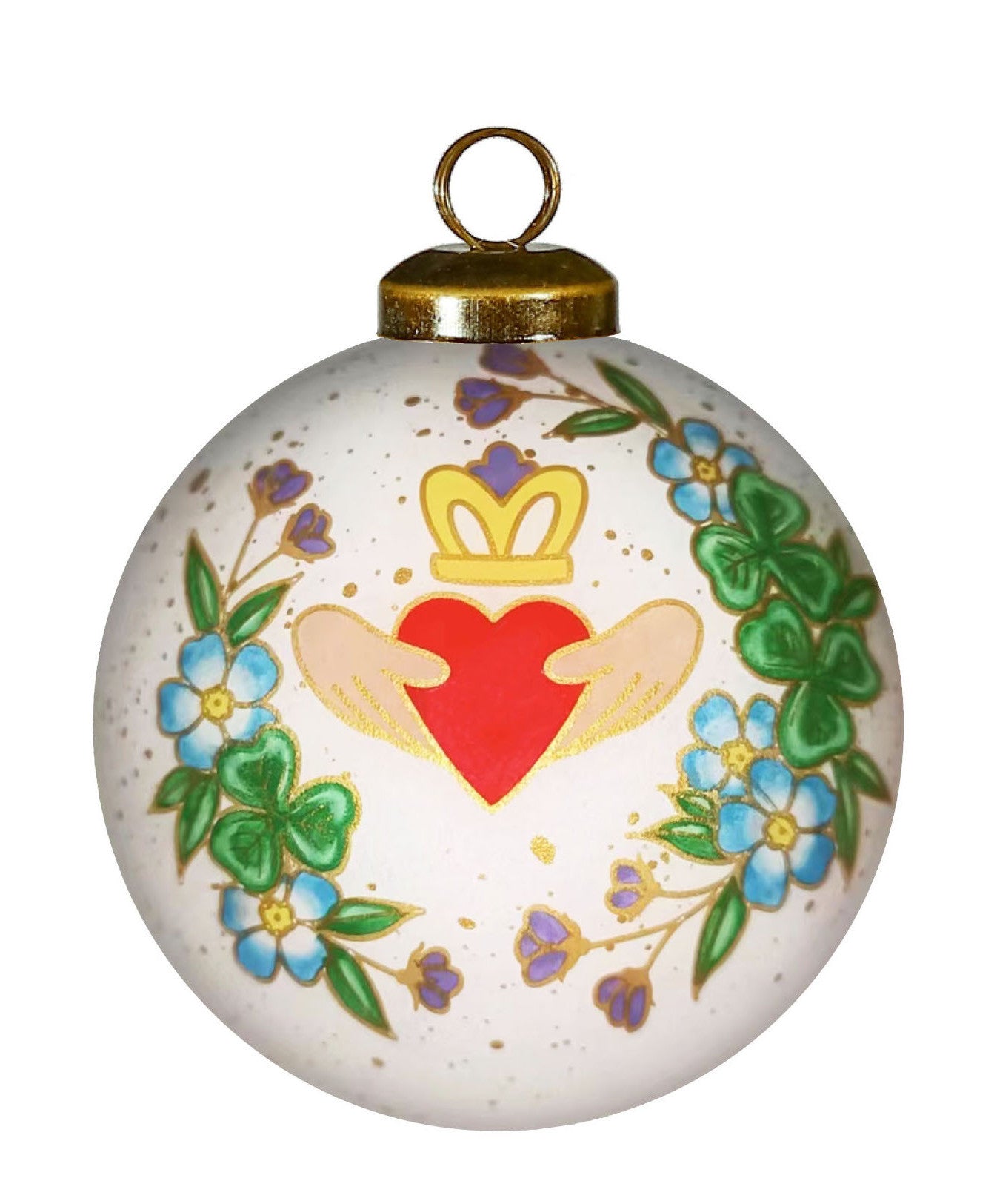 Claddagh Irish Hand Painted Green White And Red Glass Ball Ornament