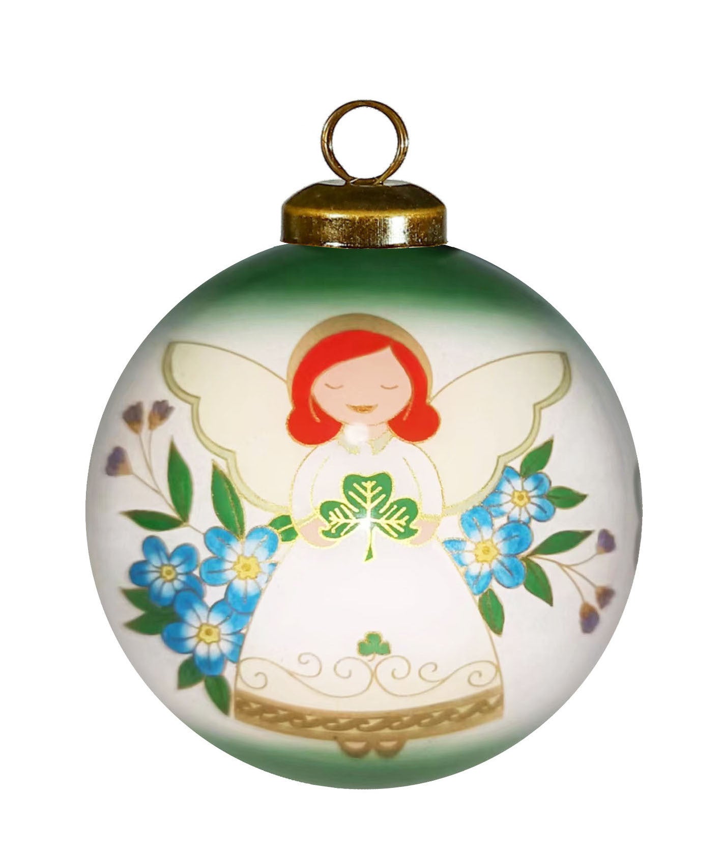 Angel Blessings Irish Hand Painted Green White And Red Glass Ball Ornament