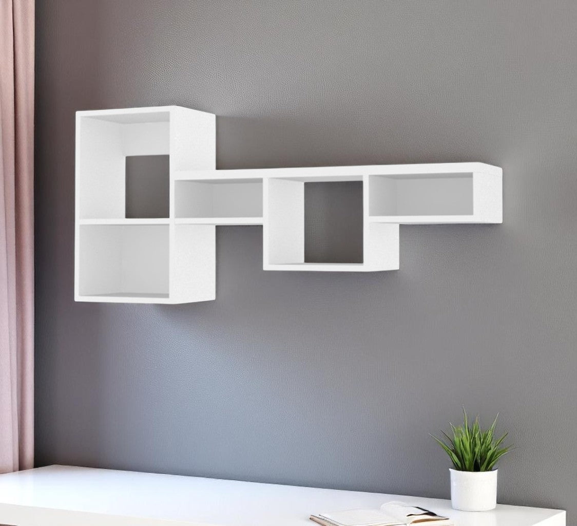 47" White Wood Wall Mounted Cubby Shelf