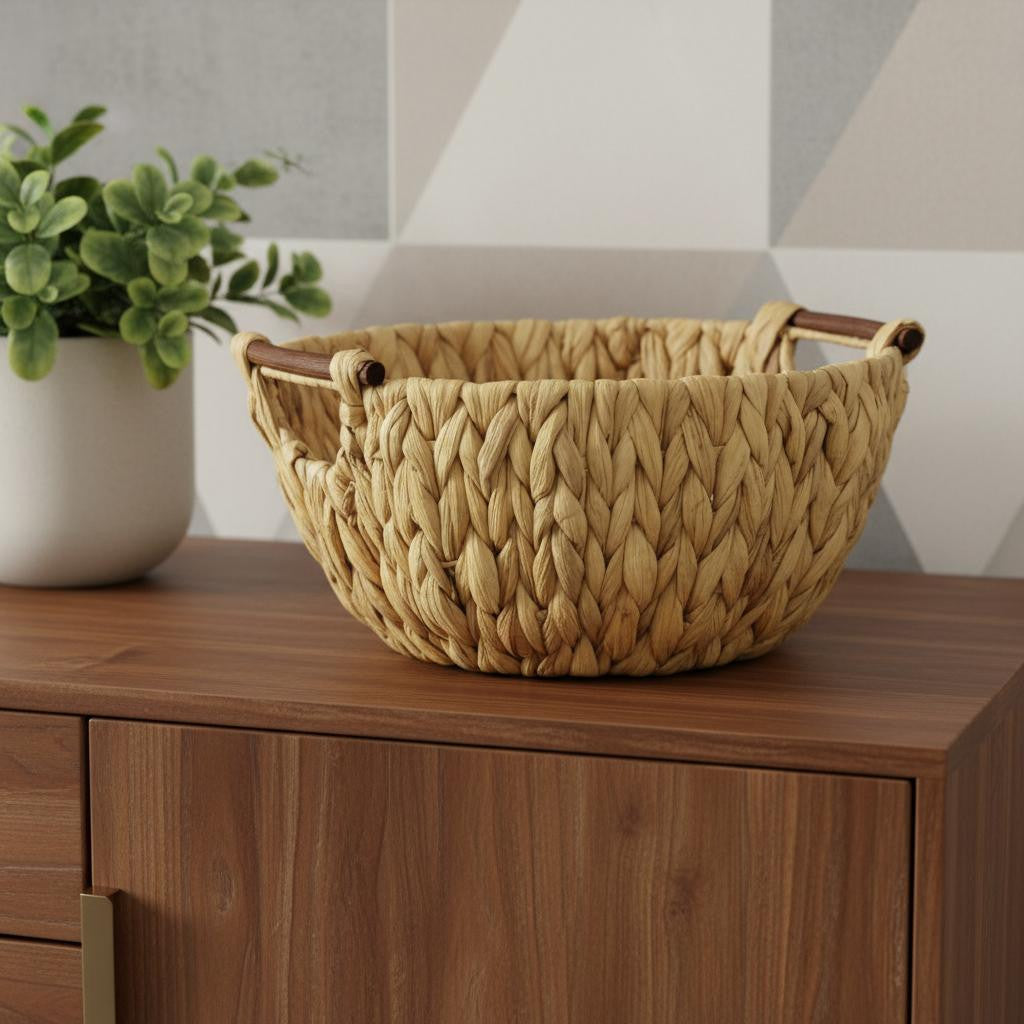 13" Natural Woven Water Hyacinth Basket