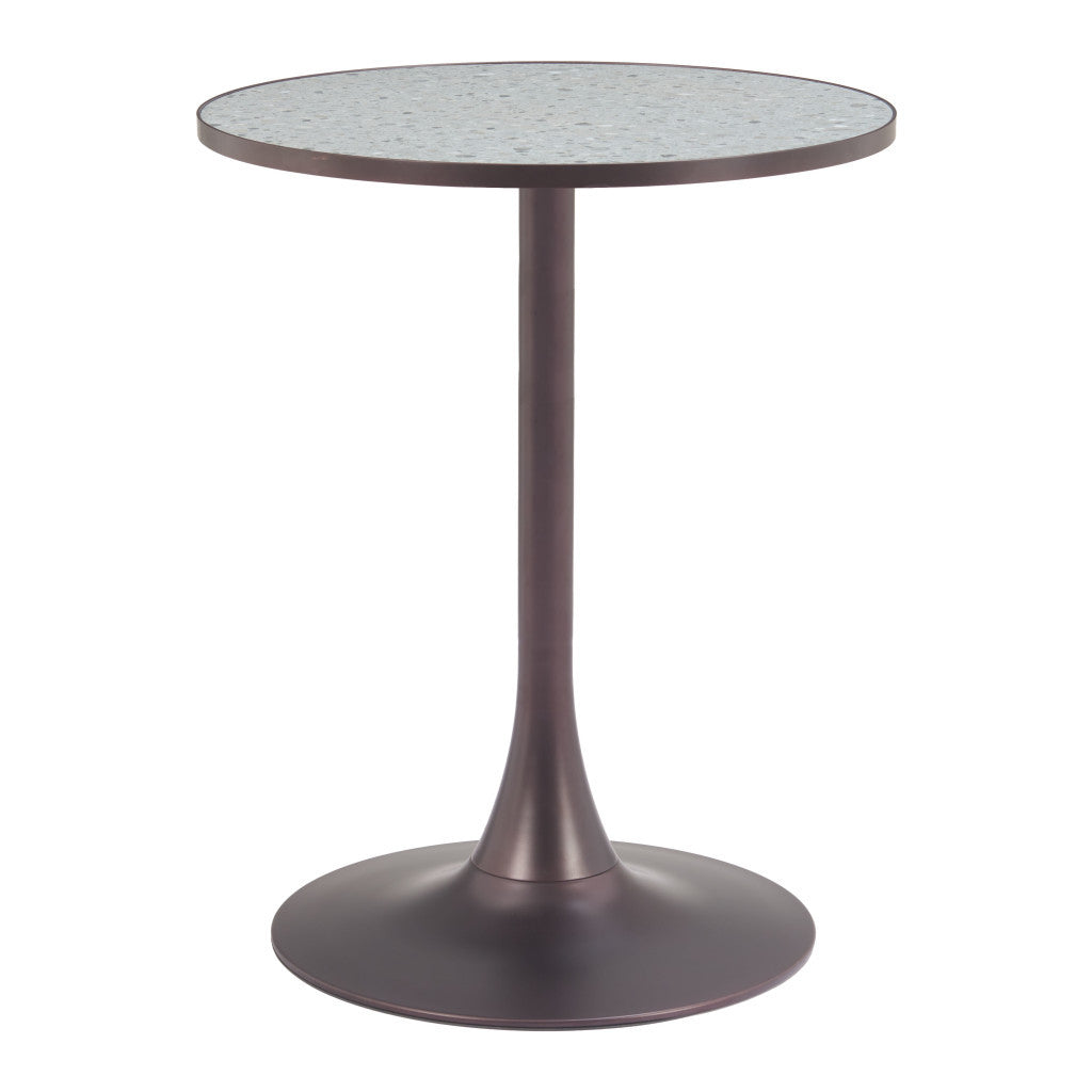 24" Gray and Bronze Wood and Steel Pedestal Base Round Top Dining Table