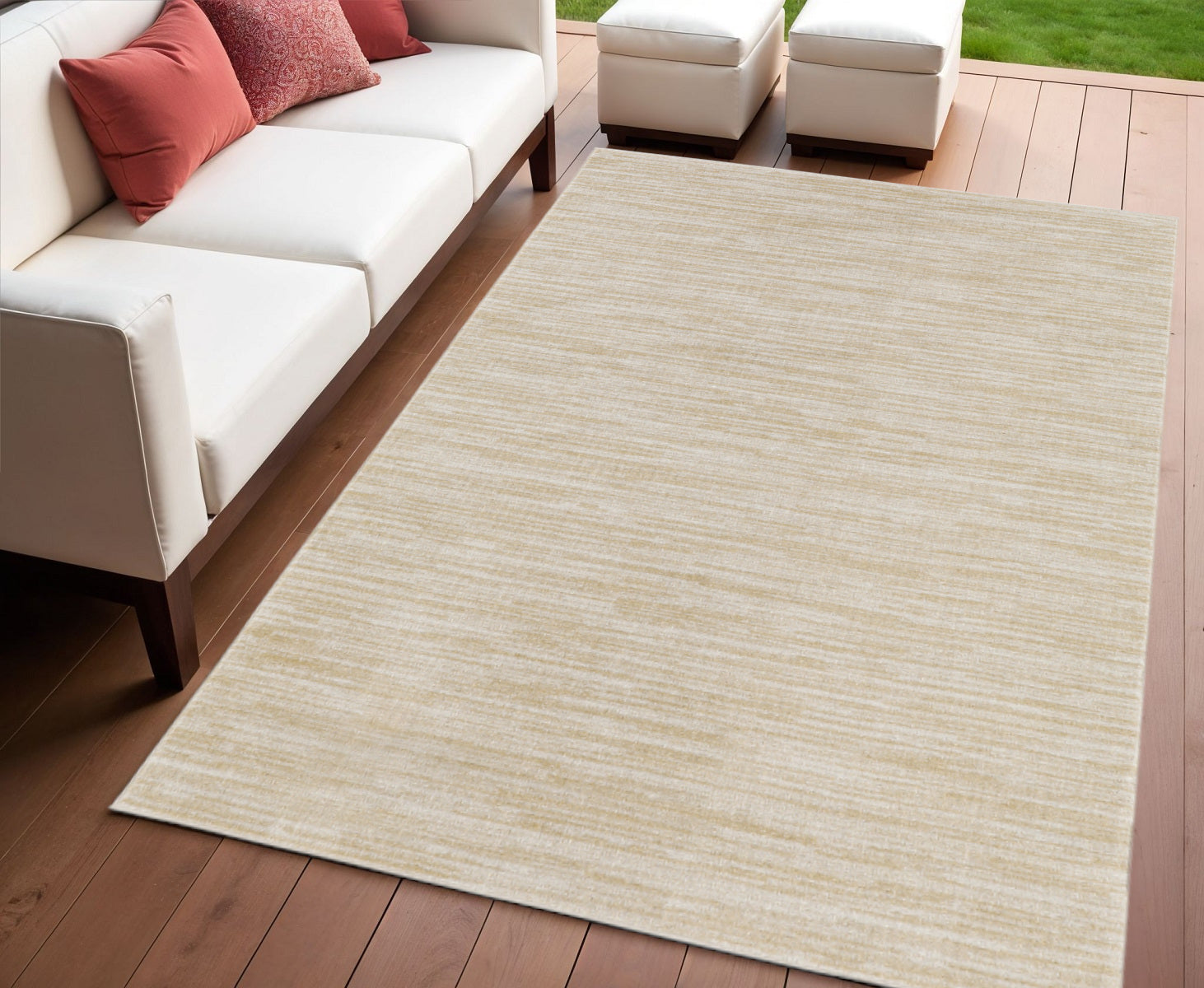 4' X 6' Ivory And Gold Indoor Outdoor Area Rug