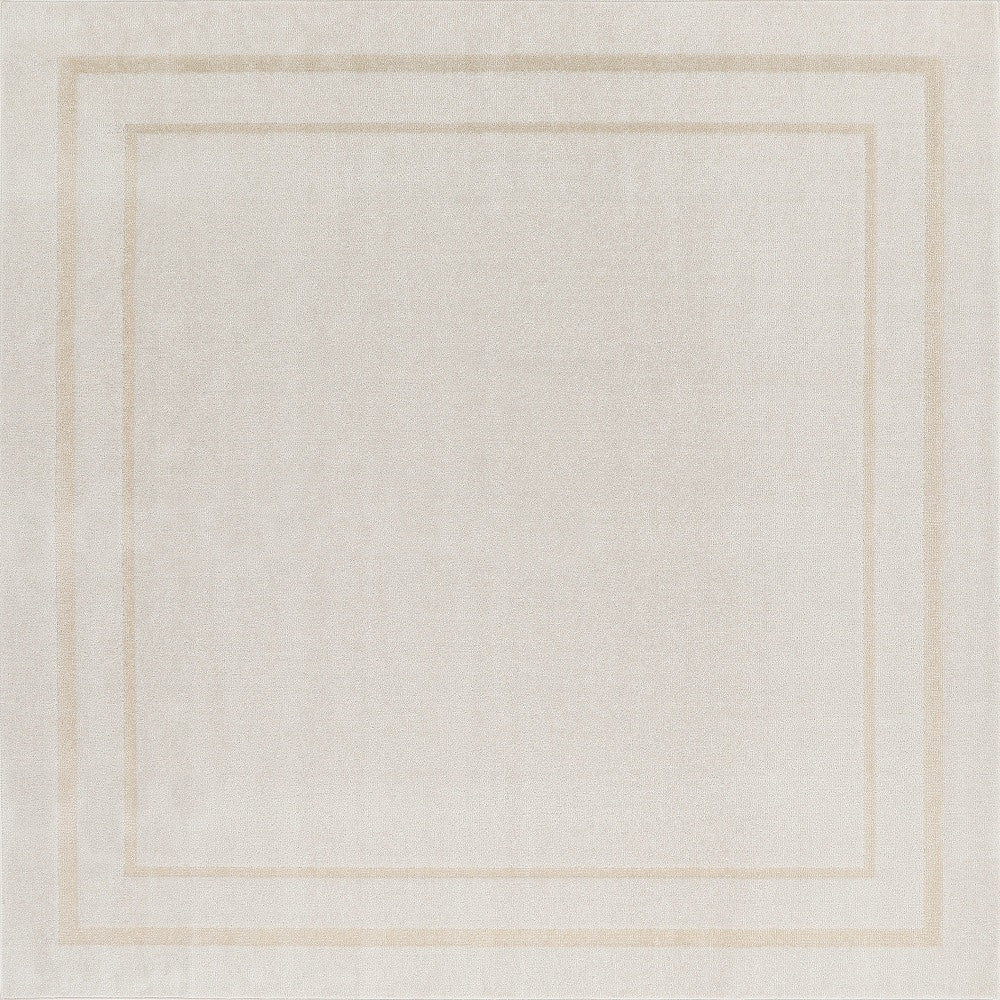 9' Ivory And Gold Square Indoor Outdoor Area Rug