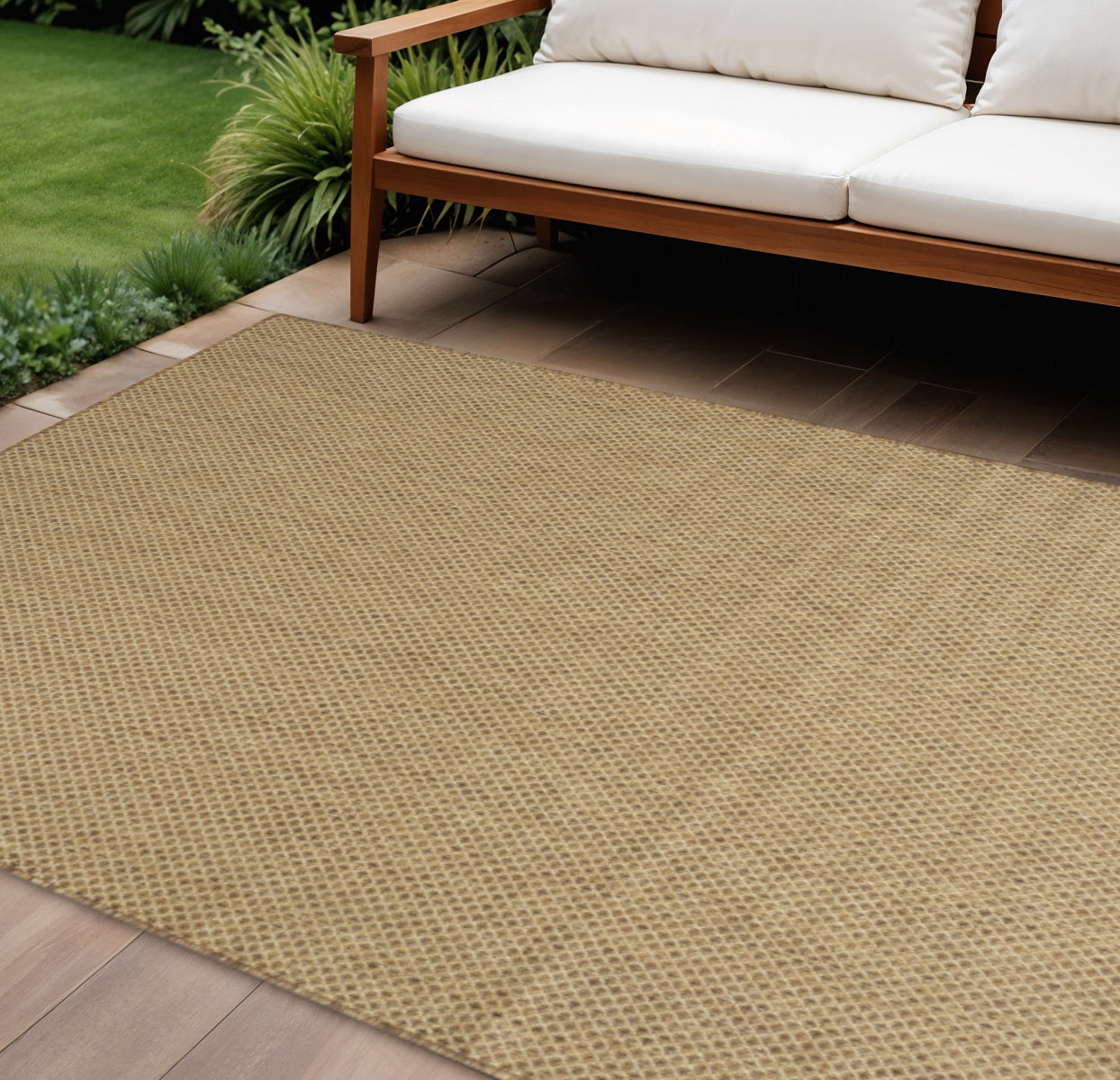 9' X 12' Tan Geometric Indoor Outdoor Area Rug