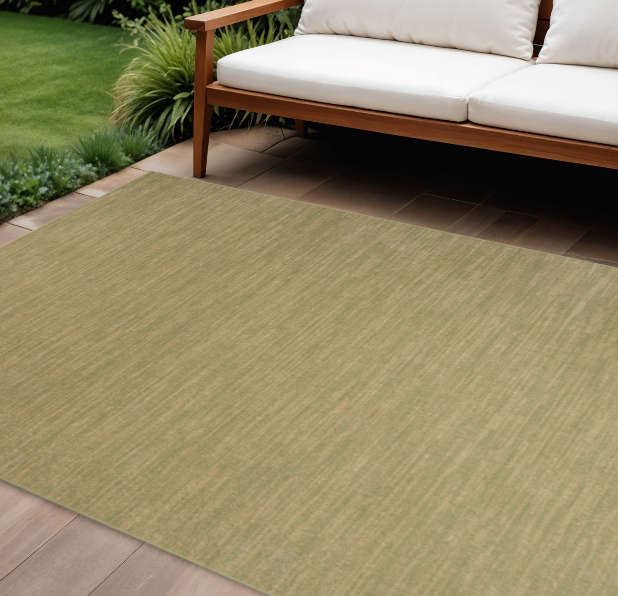 10' X 14' Green And Gold Abstract Indoor Outdoor Area Rug
