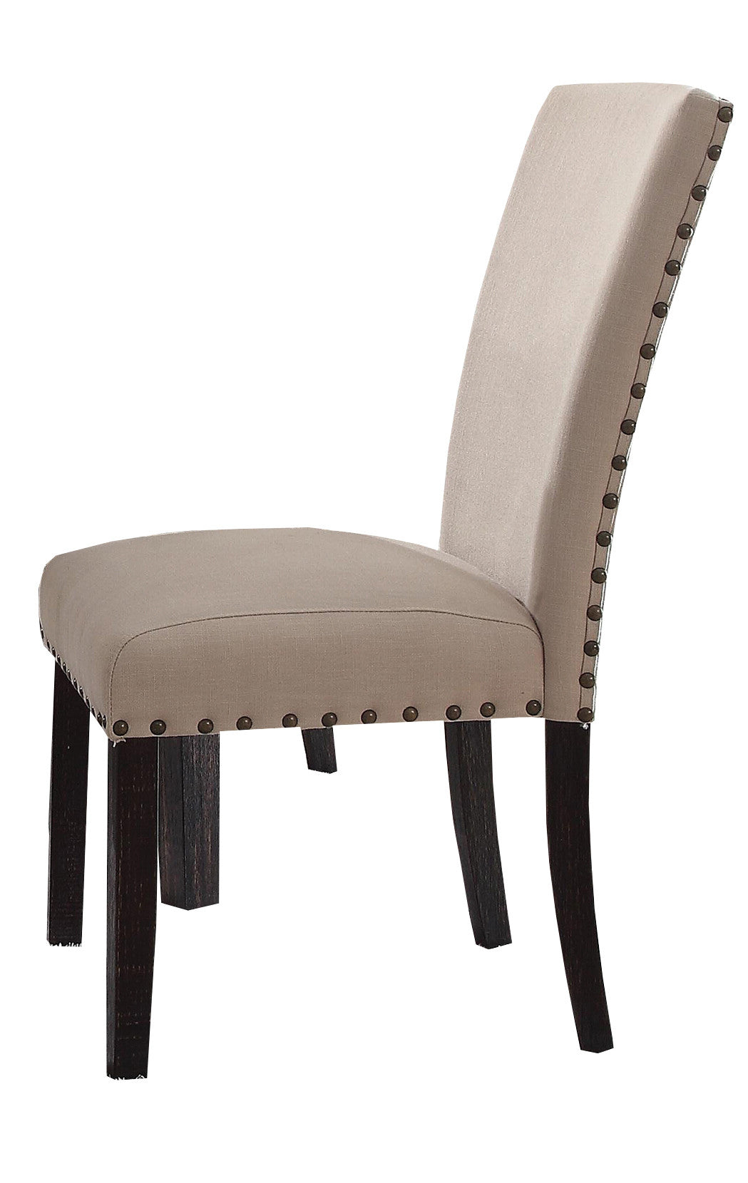 Set of Two Taupe And Dark Brown Upholstered Linen Dining Side Chairs