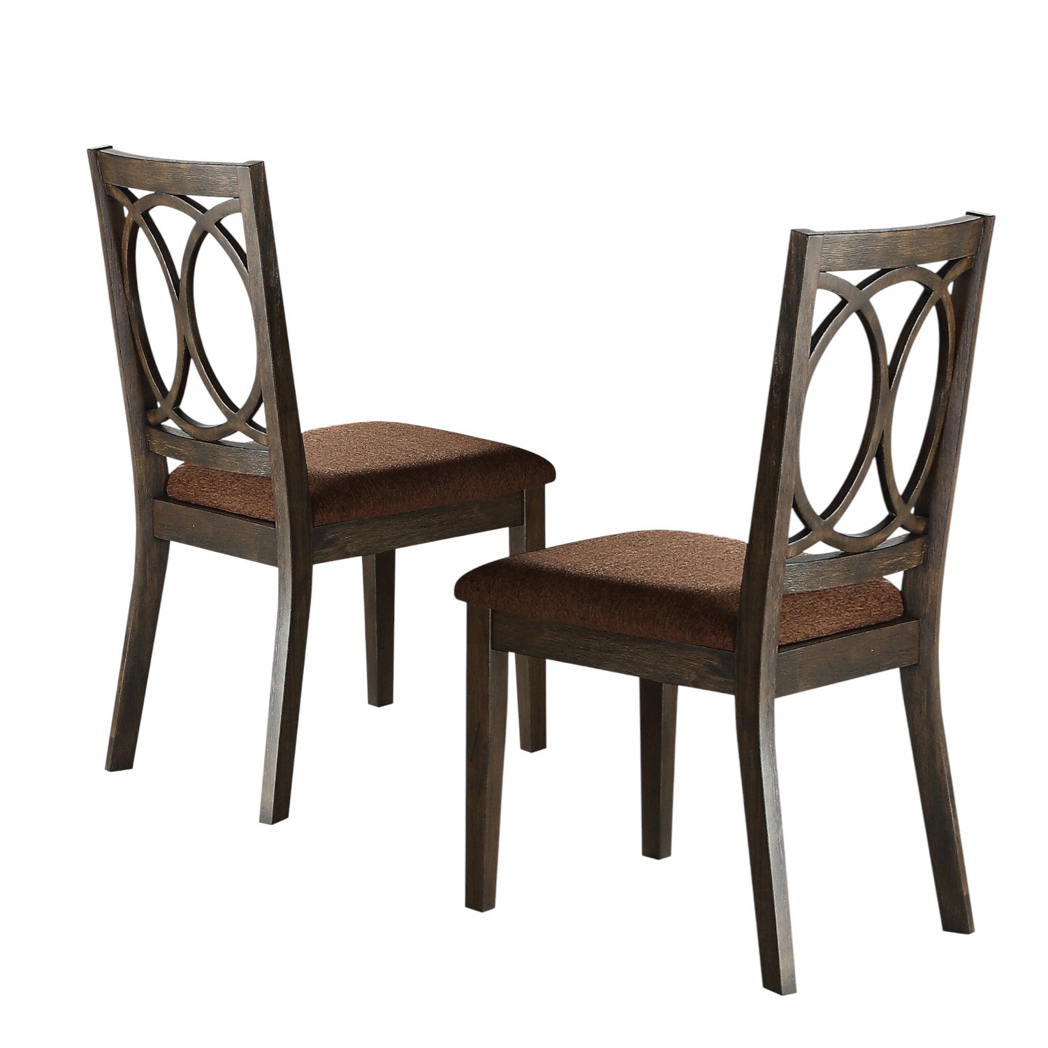 Set of Two Brown And Espresso Upholstered Fabric Open Back Dining Side Chairs