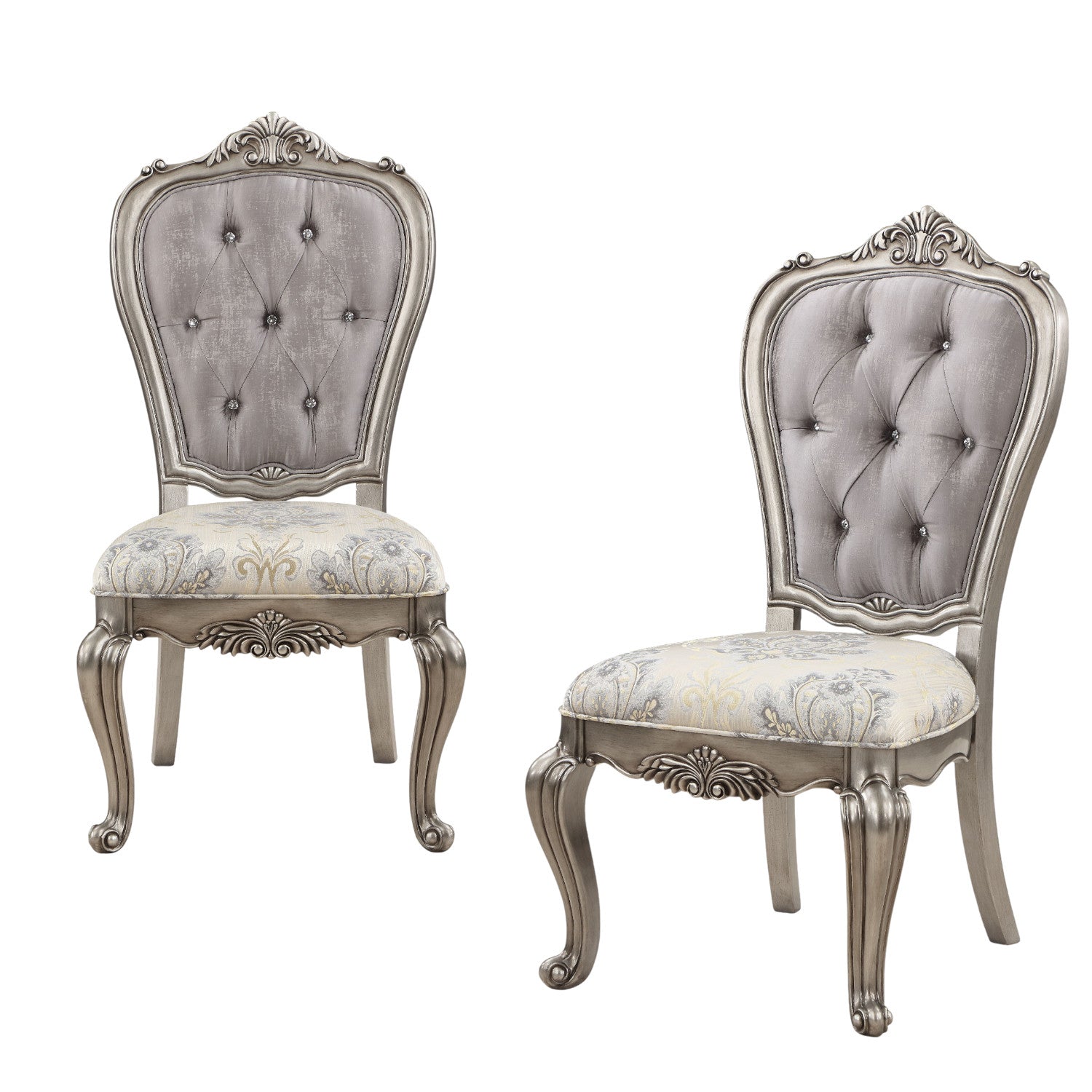 Set of Two Gray And Platinum Upholstered Velvet Dining Side Chairs