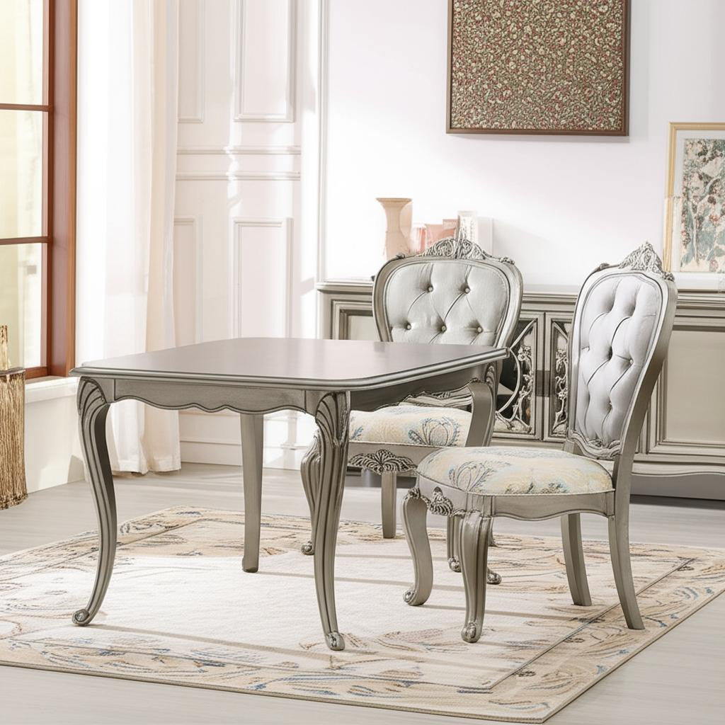 Set of Two Gray And Platinum Upholstered Velvet Dining Side Chairs