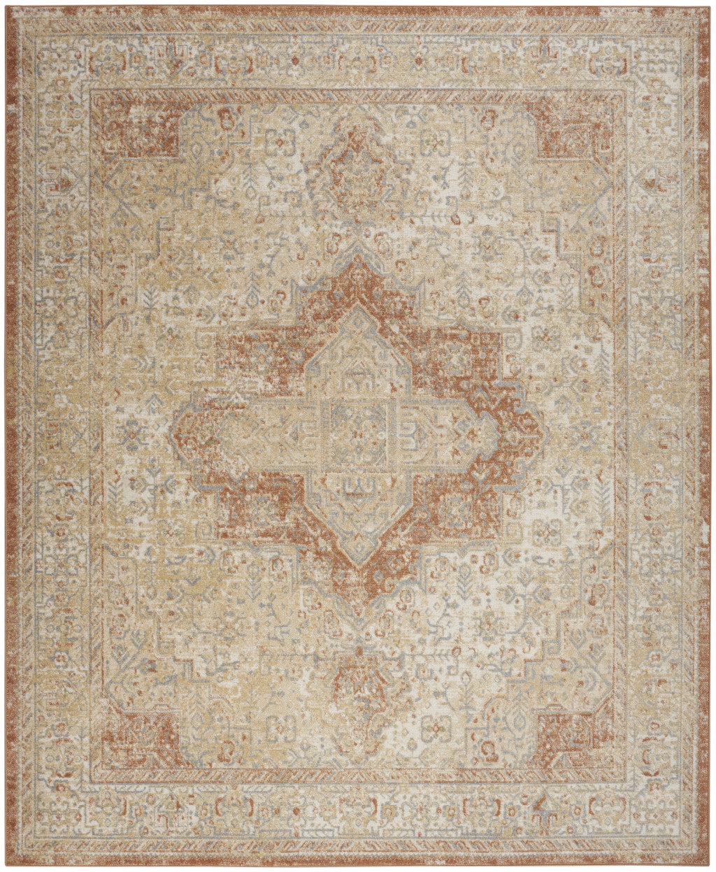 10' X 14' Beige And Rust Floral Indoor Outdoor Area Rug