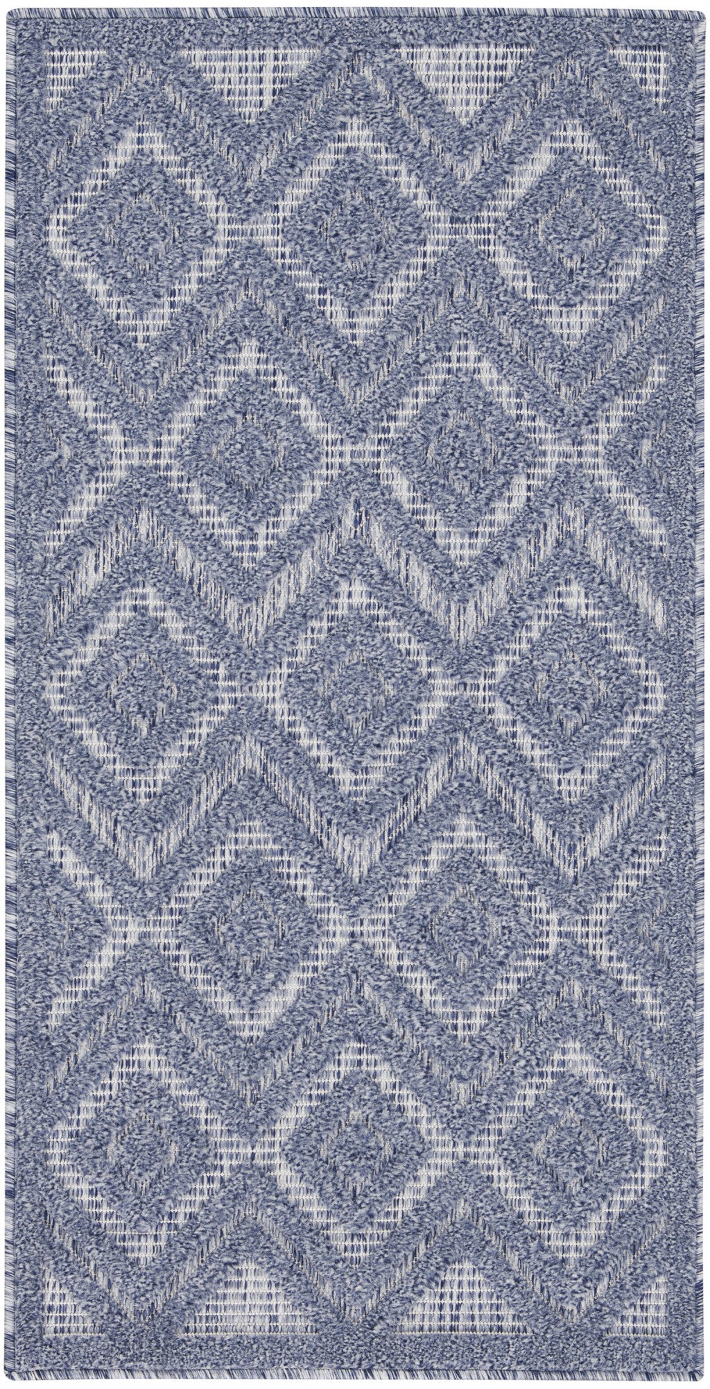 2' X 4' Denim Blue And Ivory Geometric Indoor Outdoor Area Rug