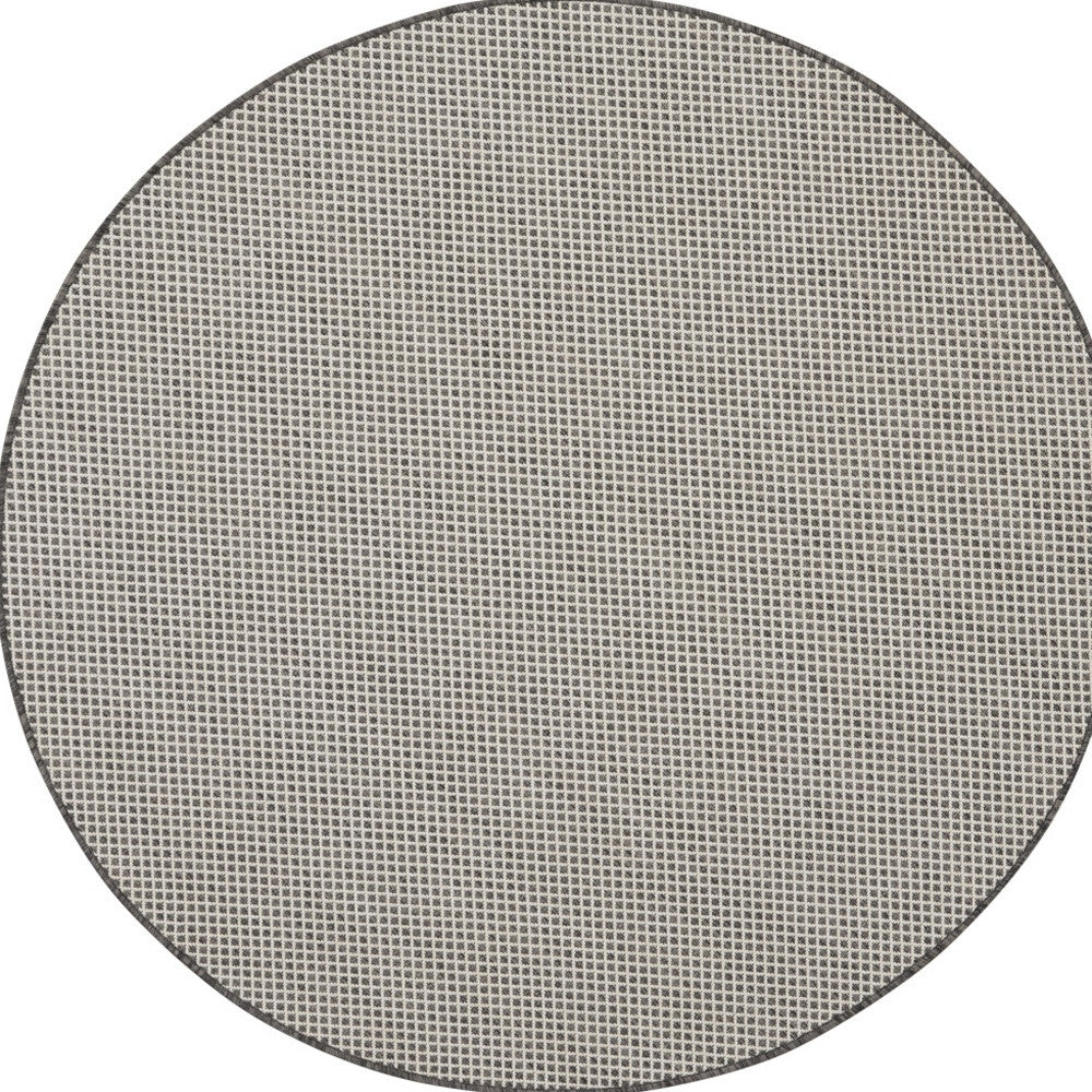 4' Ivory And Charcoal Round Geometric Indoor Outdoor Area Rug