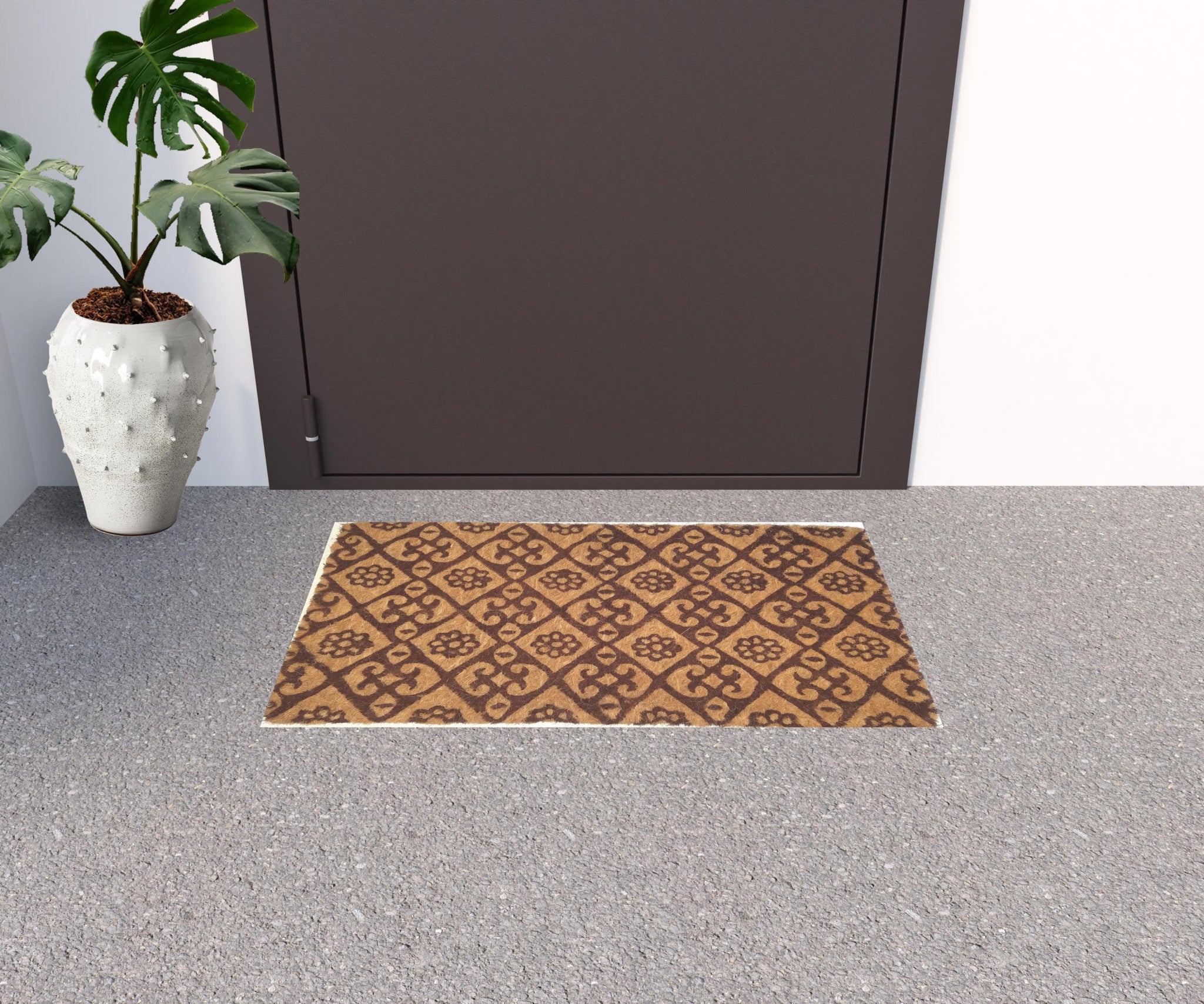 18" X 30" Brown Coir Floral Outdoor Door Mat