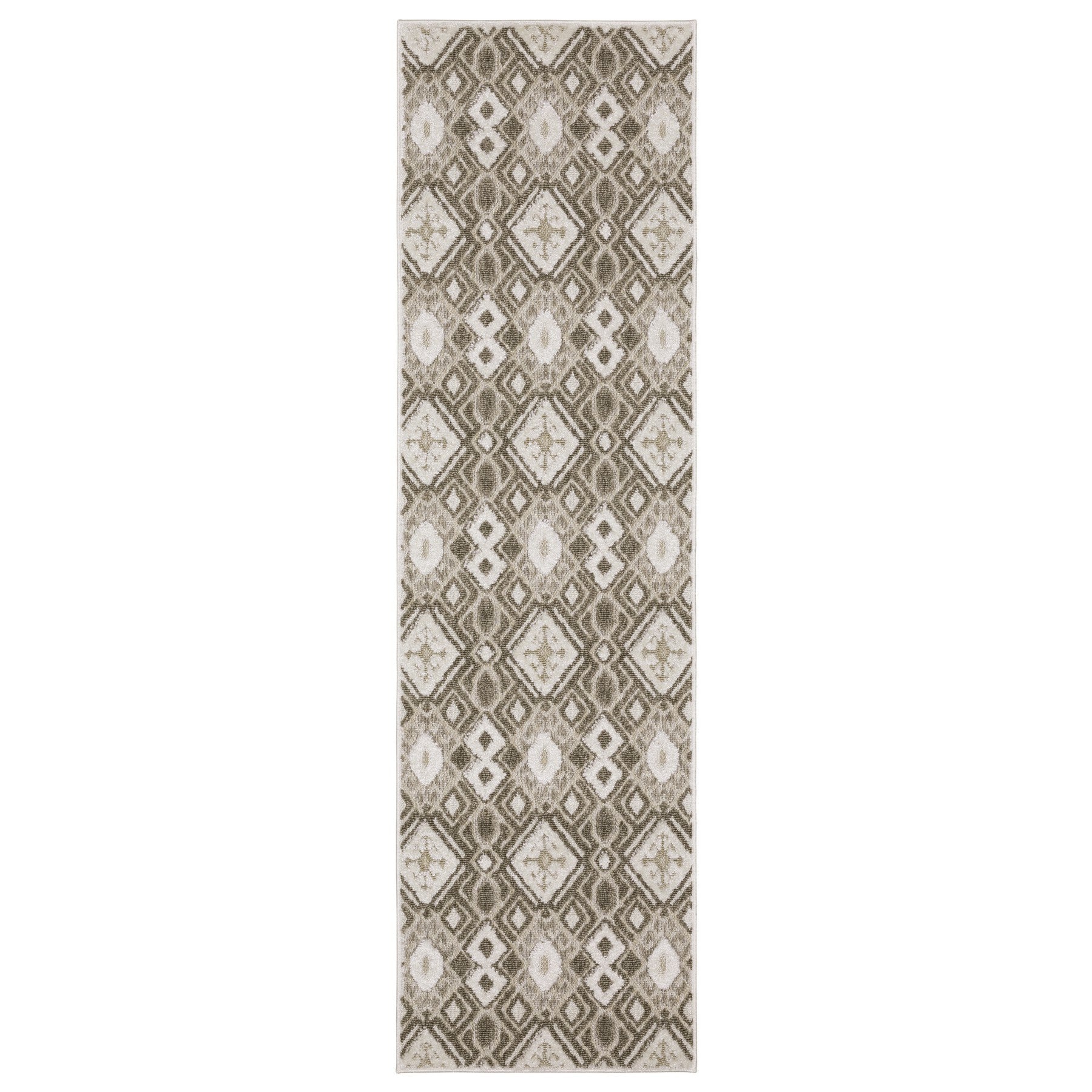 8' Beige And Brown Tribal Runner Rug