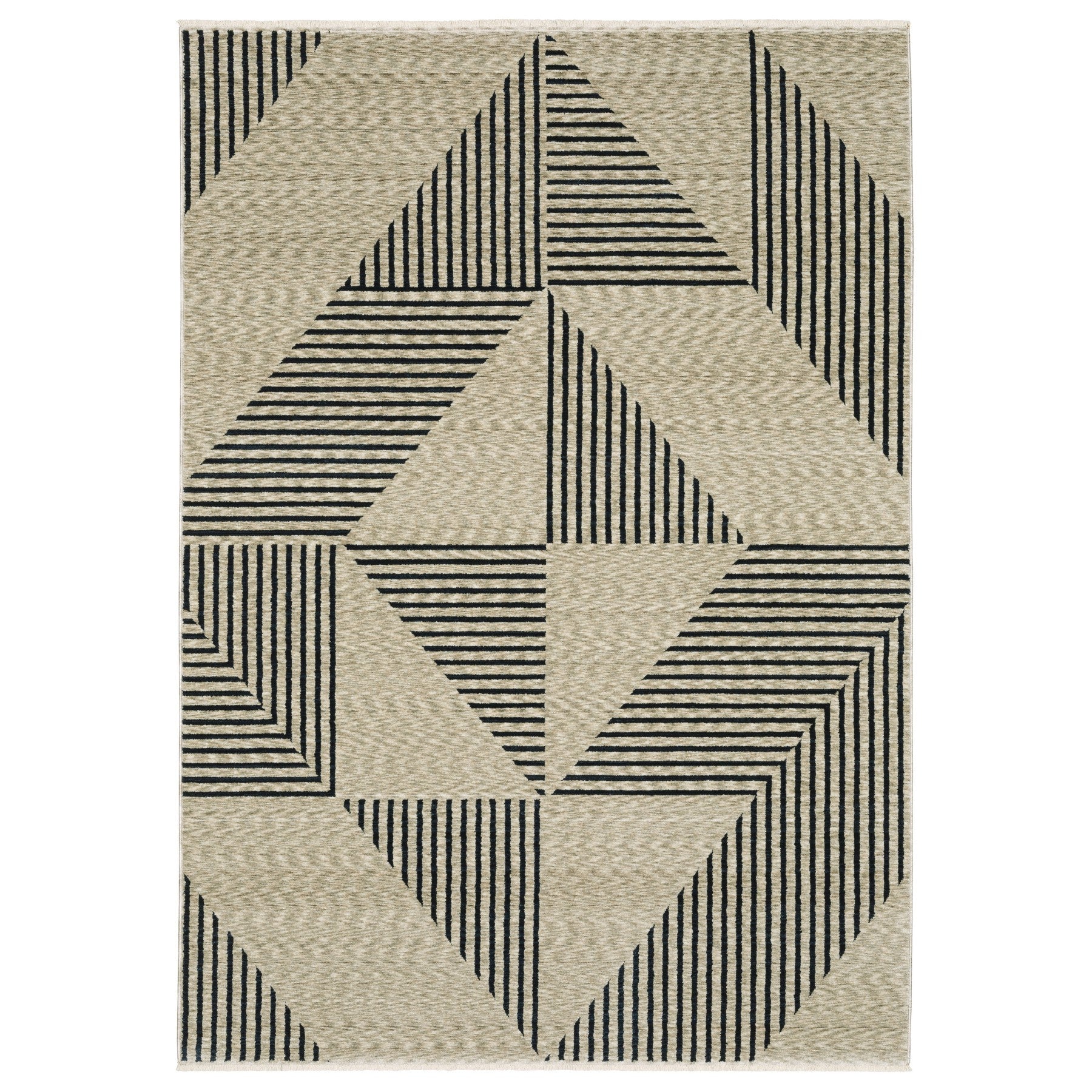 8' Beige Geometric Runner Rug With Fringe