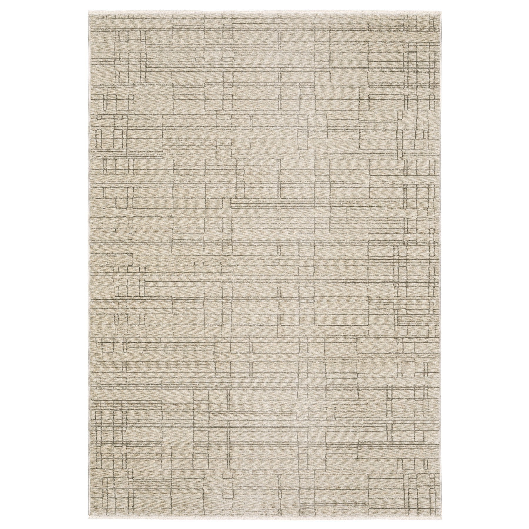8' Beige And Brown Geometric Runner Rug With Fringe