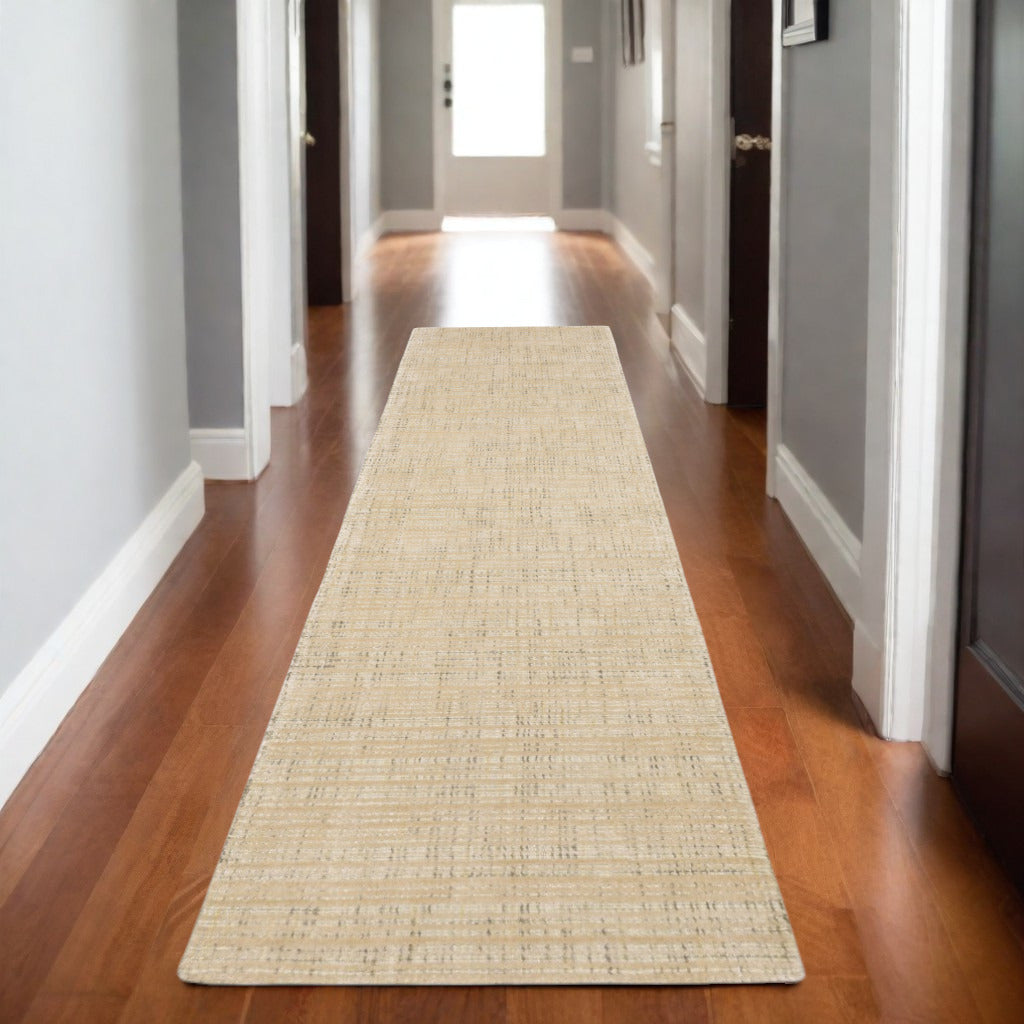 8' Beige And Ivory Striped Hand Tufted Runner Rug