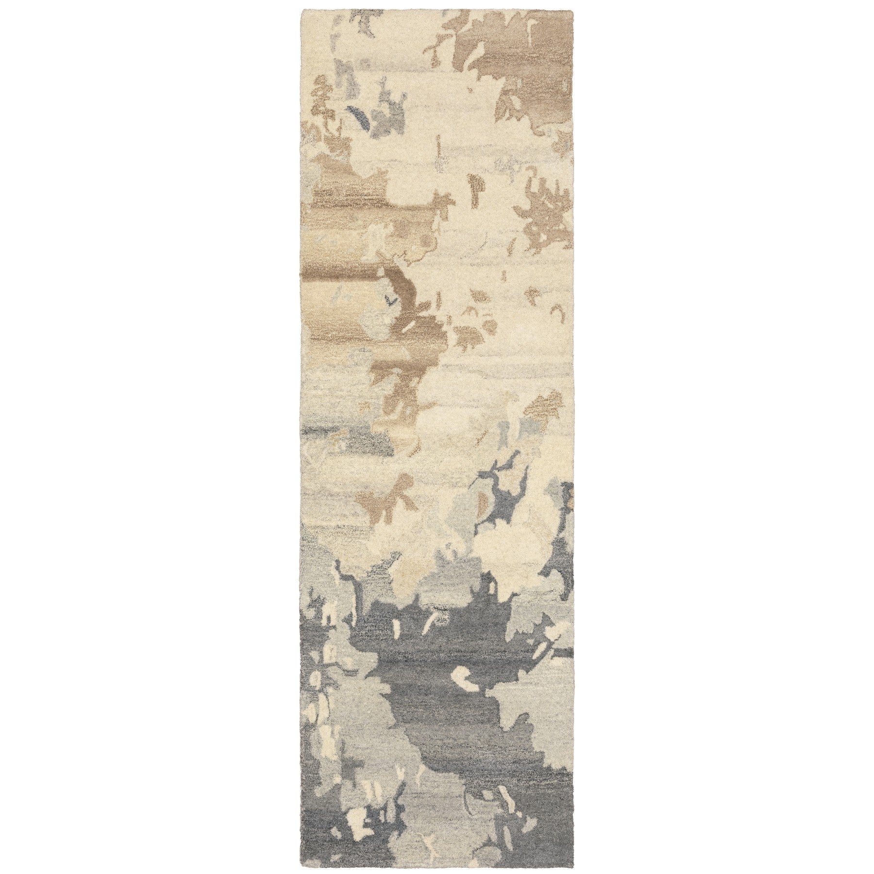 8' Beige And Charcoal Wool Abstract Hand Tufted Runner Rug