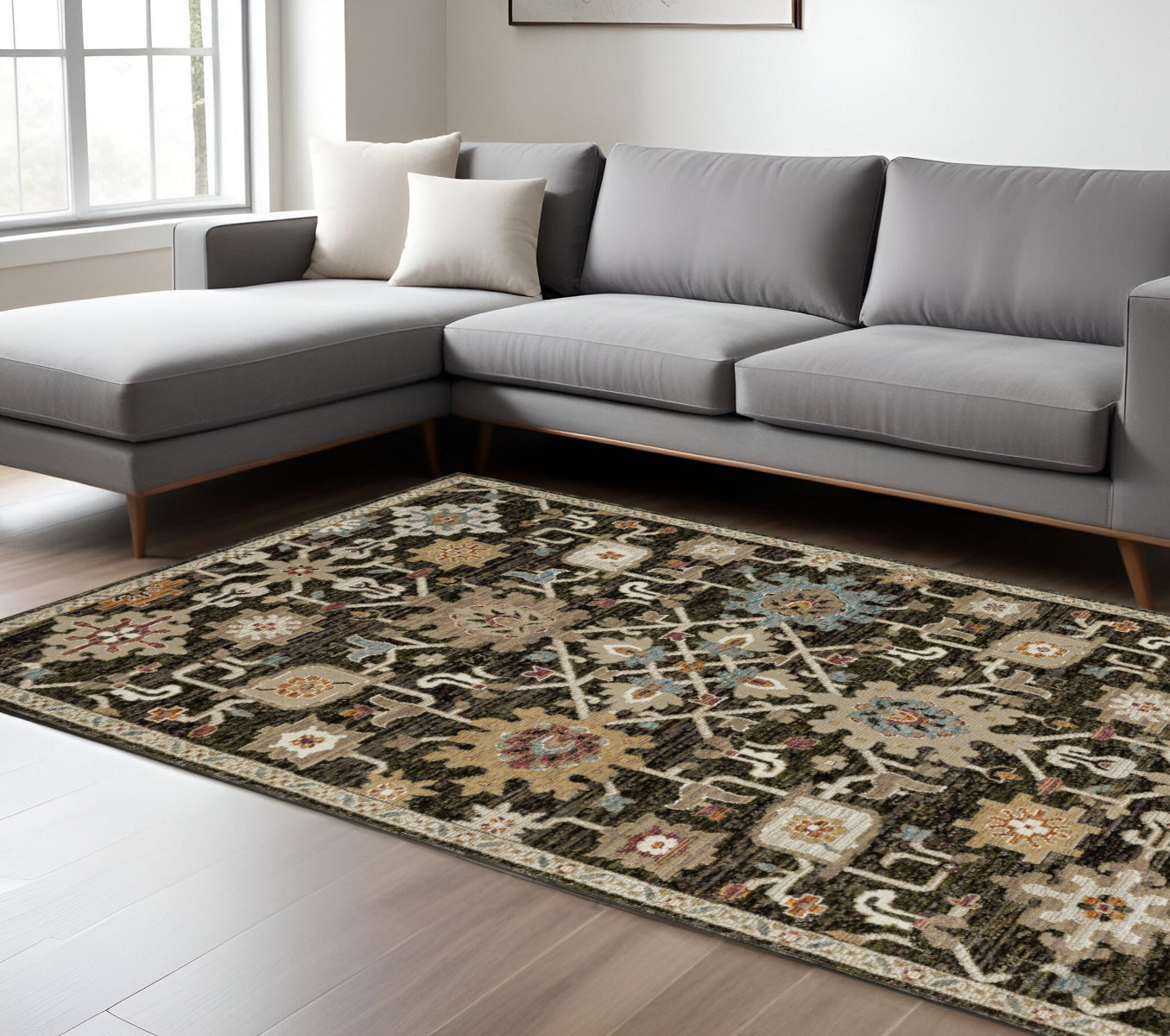 8' X 11' Brown Blue And White Oriental Area Rug