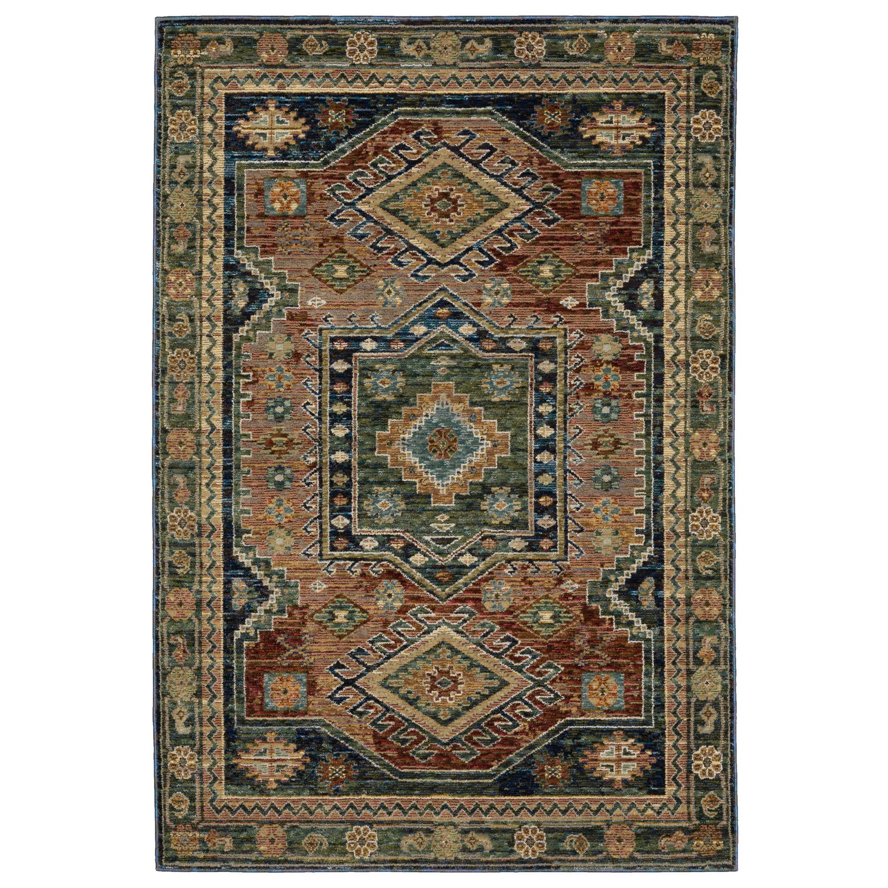 9' X 12' Blue Rust And Gray Tribal Area Rug