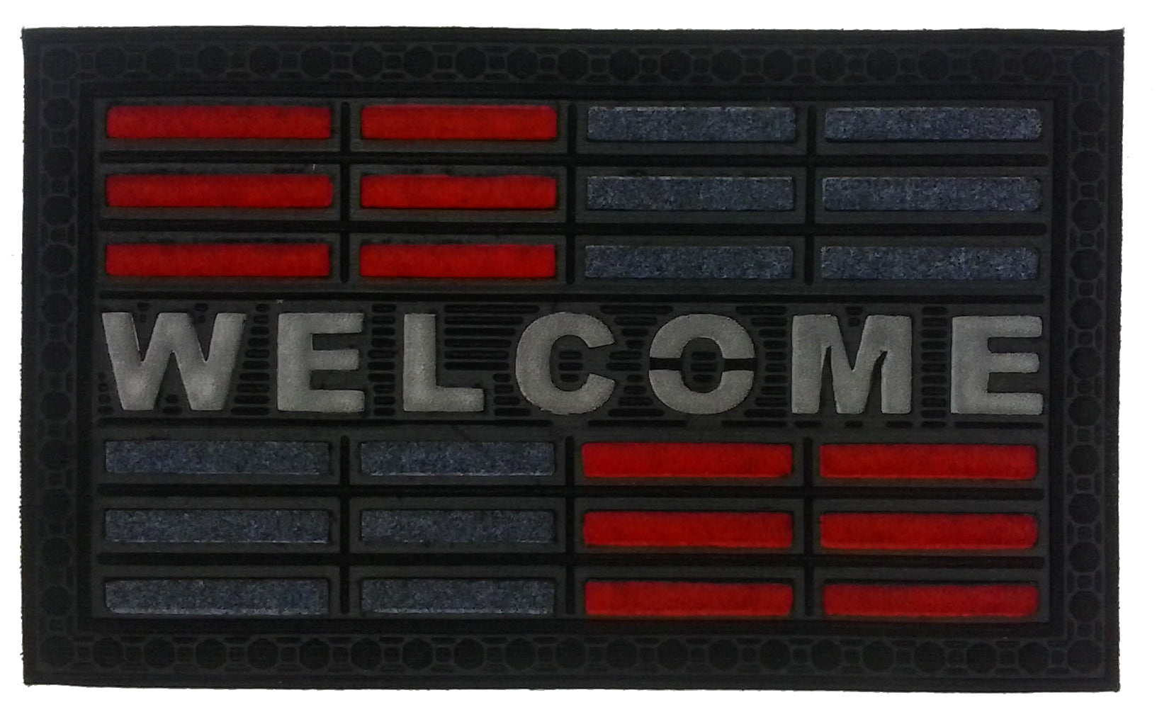 18" X 30" Gray and Red Synthetic Fiber Abstract Outdoor Door Mat