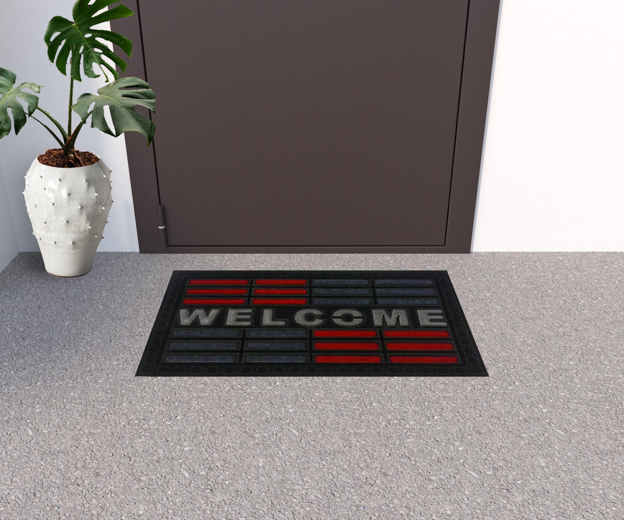 18" X 30" Gray and Red Synthetic Fiber Abstract Outdoor Door Mat