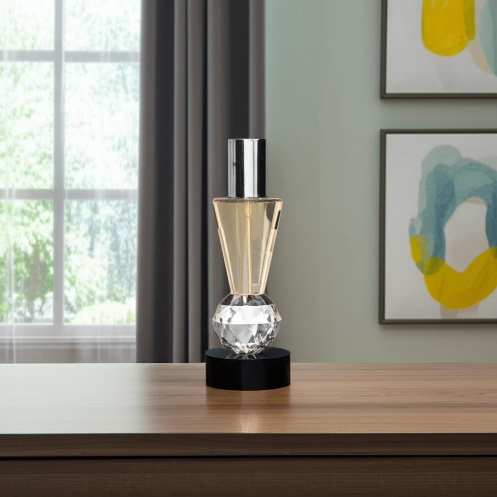 6" Silver Amber Clear And Black Faceted Crystal Tabletop Taper Candlestick