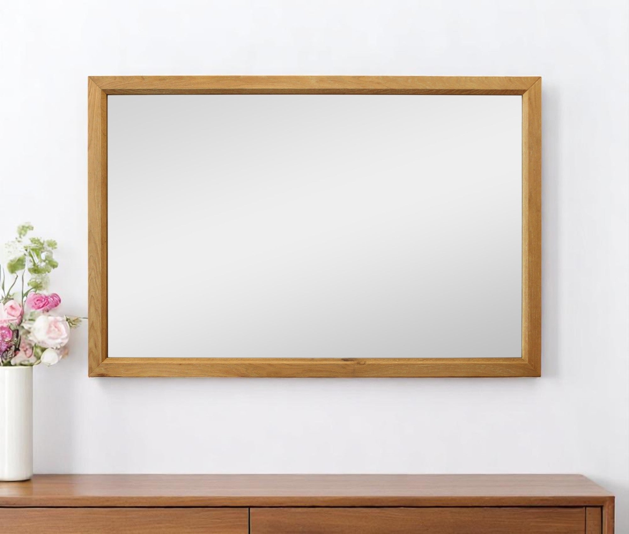 40" Natural Solid Wood Framed Mounted Accent Mirror