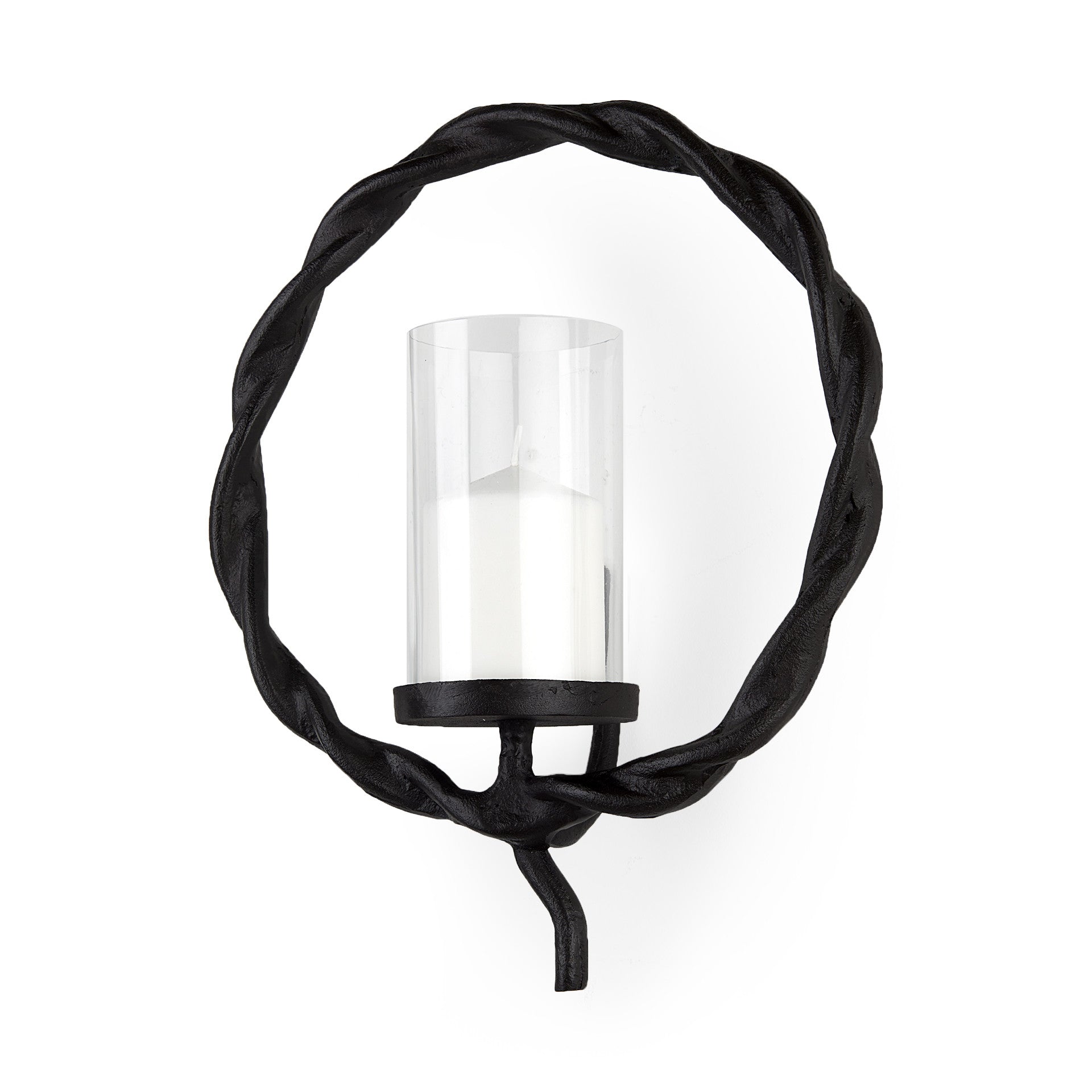5" Black Distressed Geometric Metal And Glass Wall Sconce Candle Holder