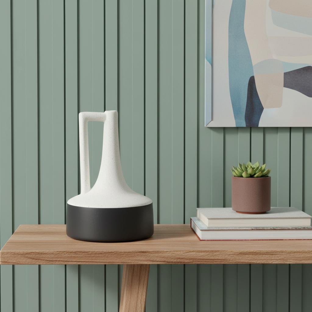 10" Black And White Ombre Ceramic Jug Vase