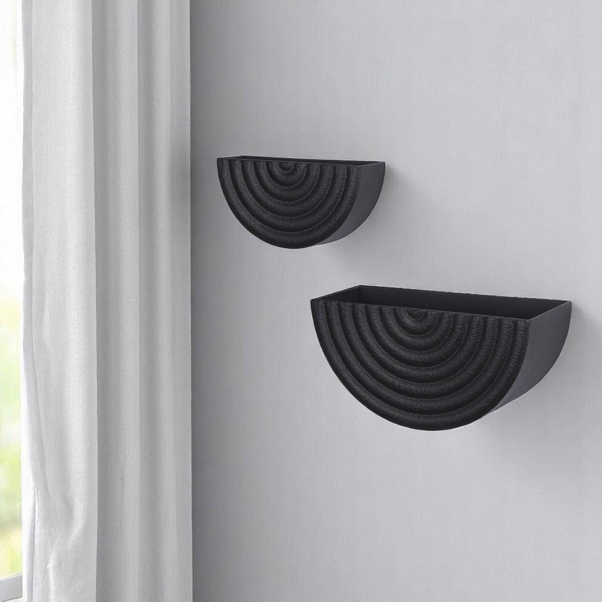 Set of Two Black Metal Geometric Half Moon Wall Planters