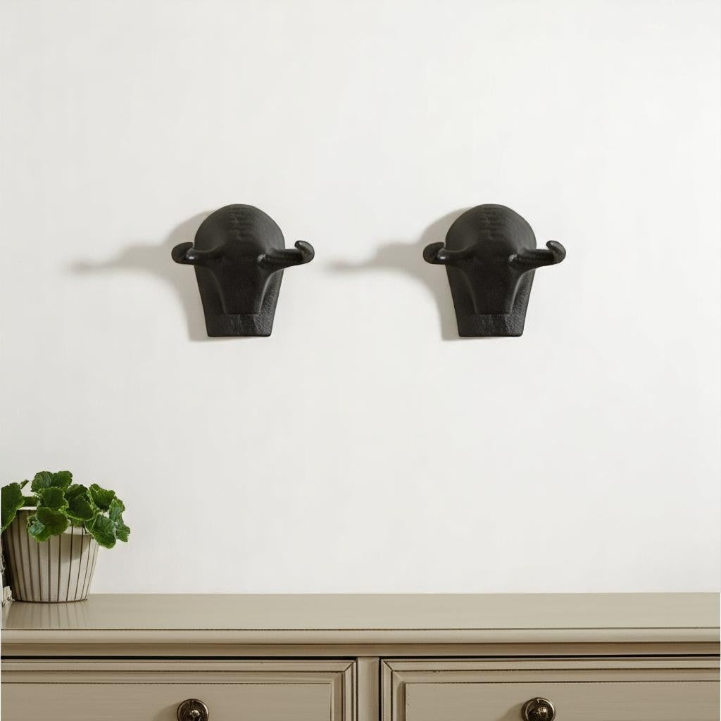 Set of Two Tauro IV Black Bull Metal Hanging Dimensional Sculpture