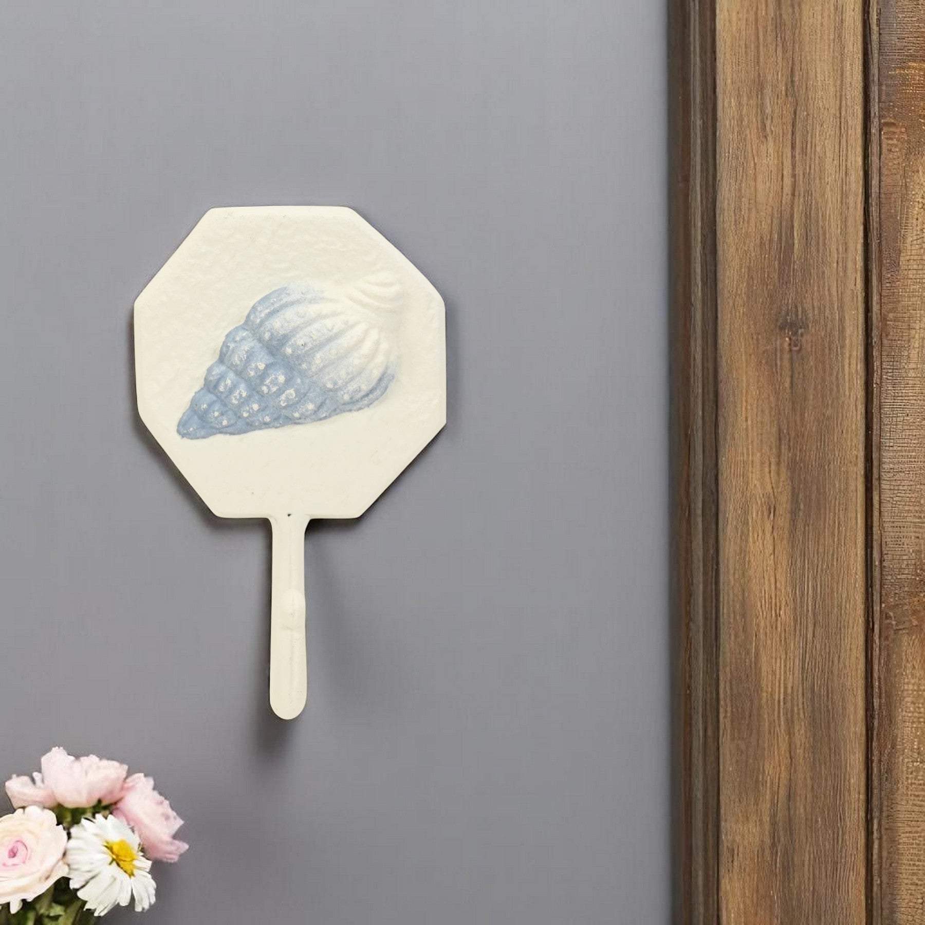 4" Blue And Cream Cast Iron Conch Shell Wall Hook