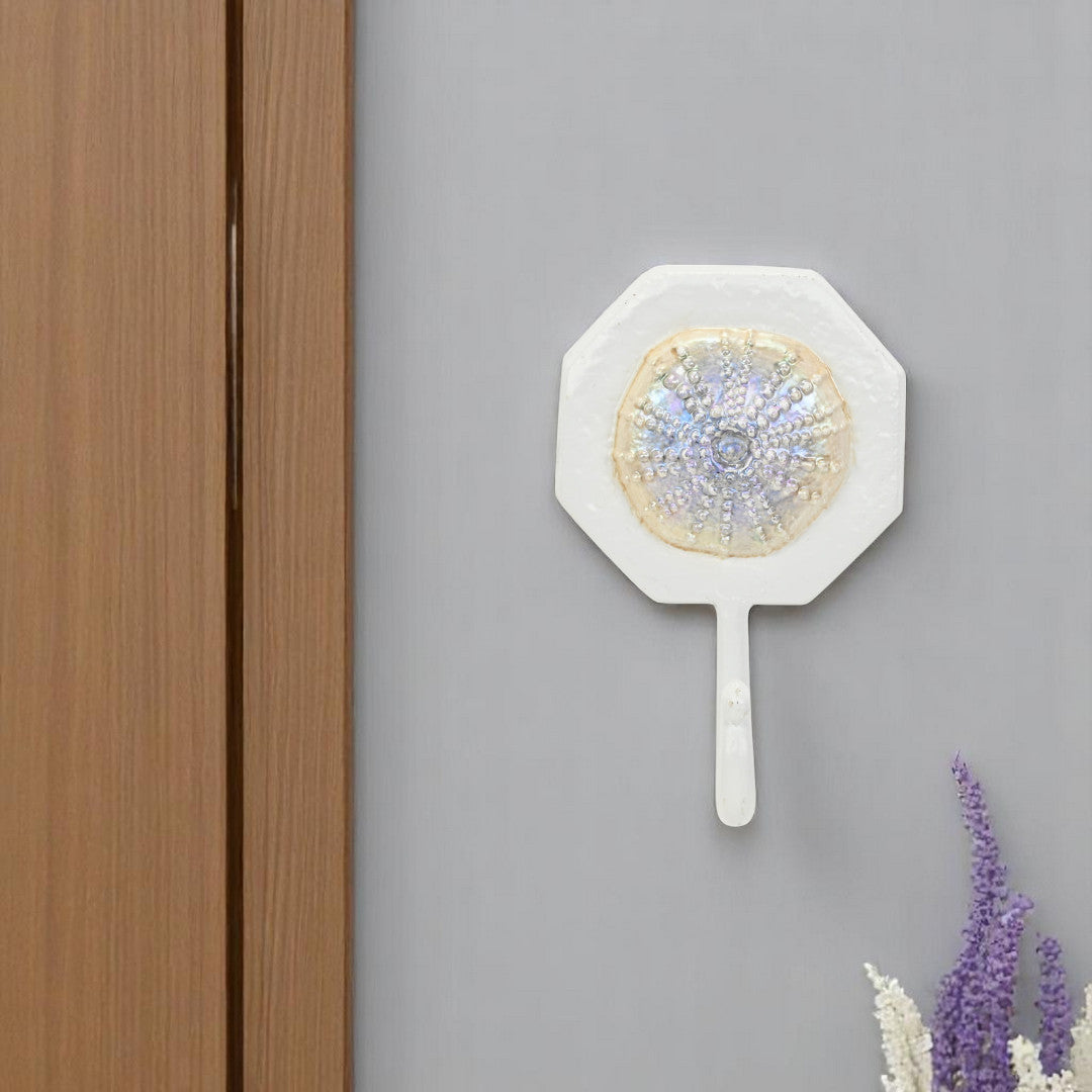 4" Pearl And White Cast Iron Sand Dollar Wall Hook