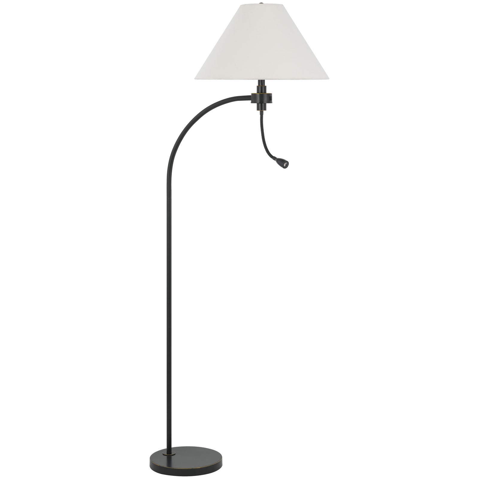 68" Bronze Metal Reading Floor Lamp With Off White Fabric Empire Shade
