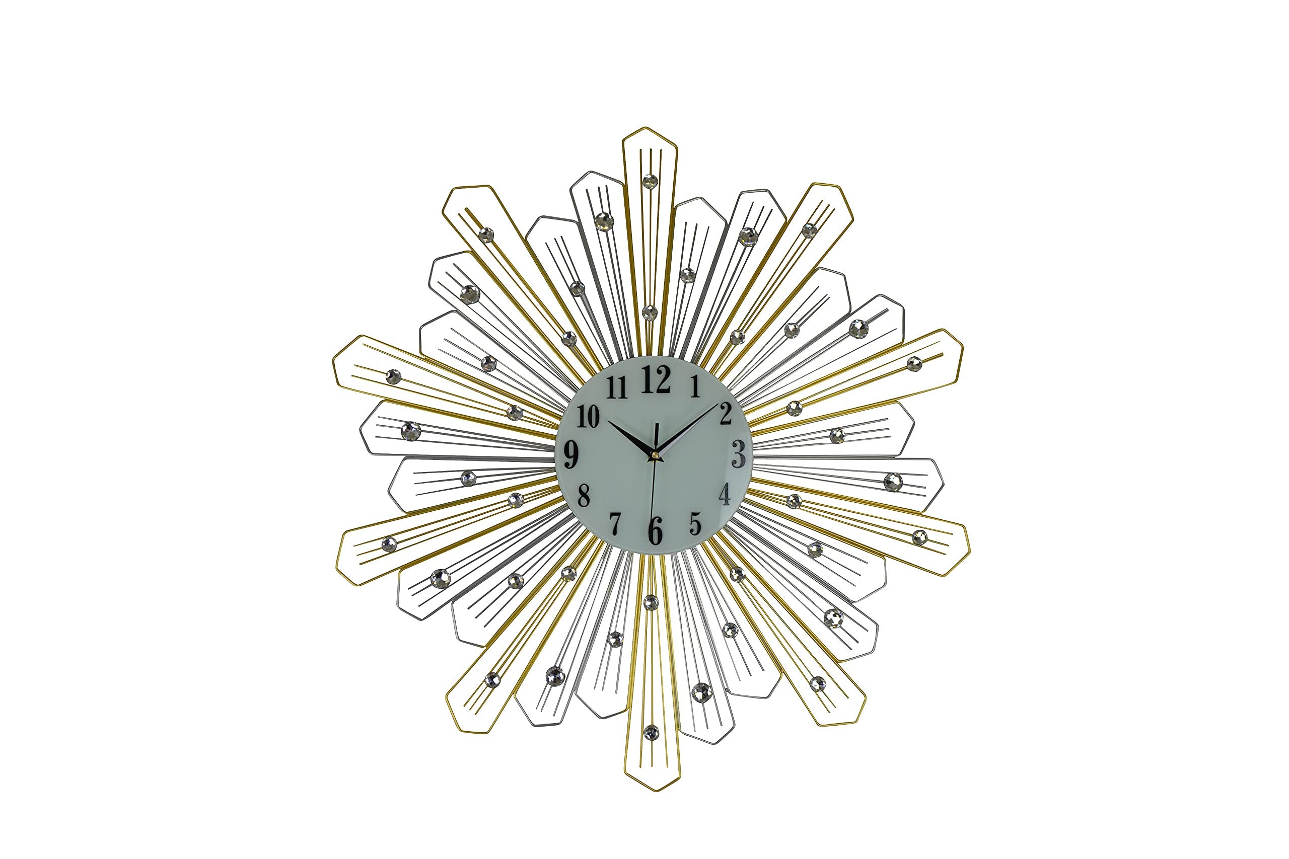27" Gold Silver And Metal And Faux Crystals Silent Analog Sunburst Wall Clock