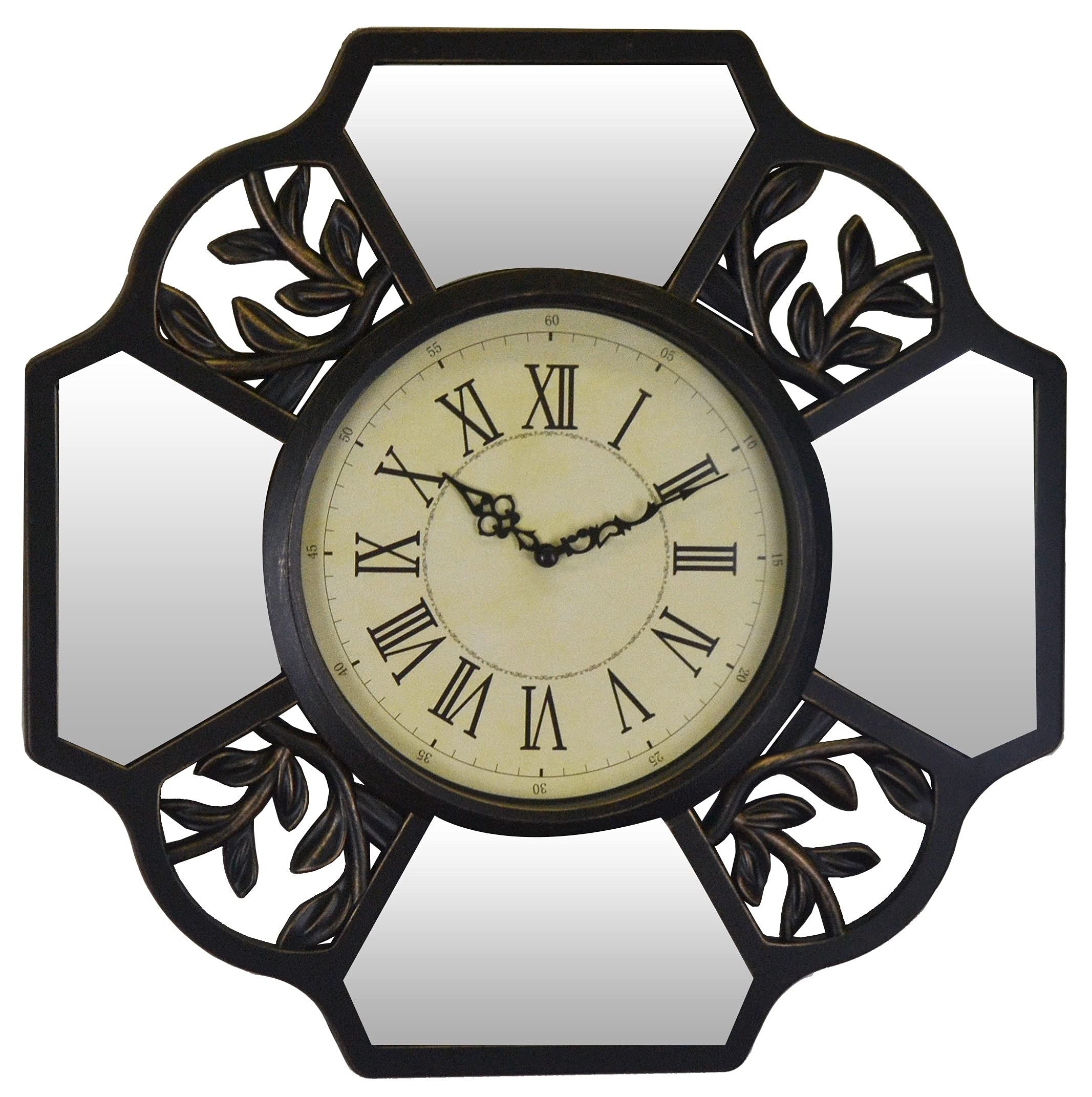 16" Black And Silver Heavy Duty Plastic Silent Analog Ornate Hexagon Wall Clock