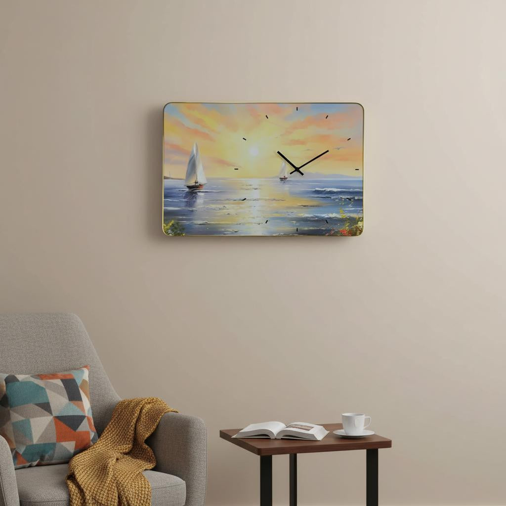 24" Yellow Blue And Orange Solid Wood Silent Analog Wall Clock